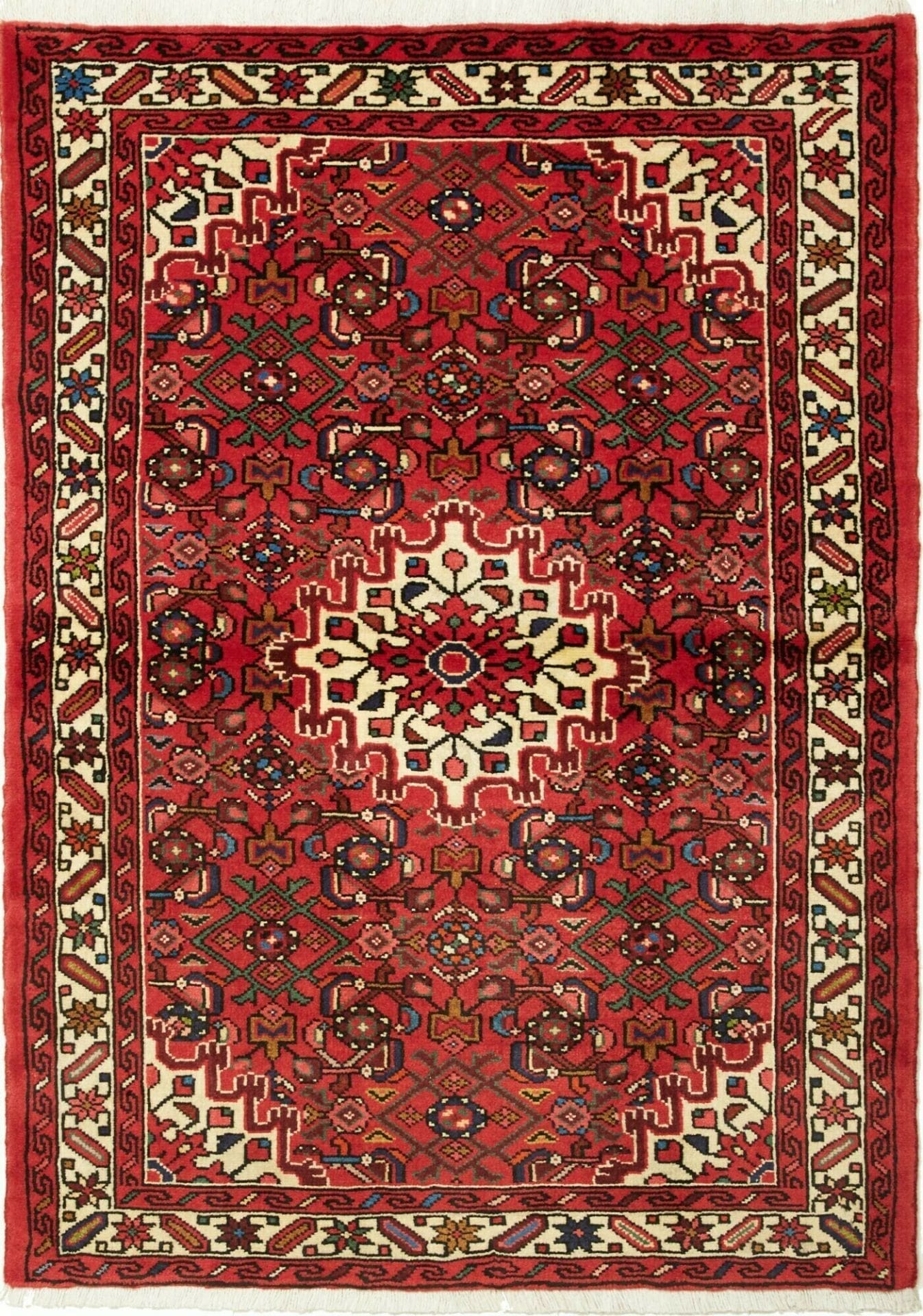Handgeknüpfter Hamadan Teppich 105 x 147cm, Schurwolle, Blau-Rot