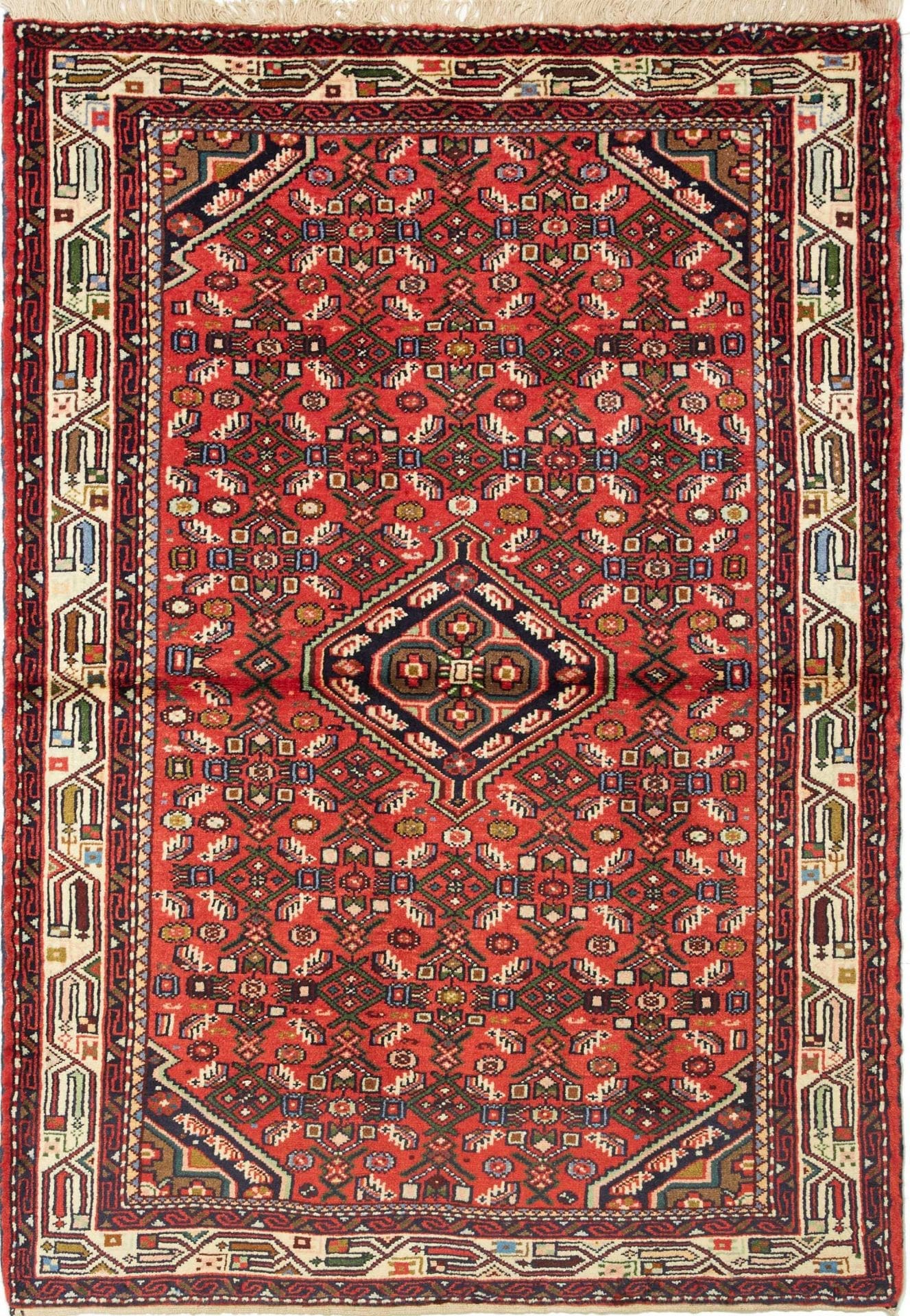 Handgeknüpfter Hamadan Teppich 108 x 155 cm, Schurwolle, Herati-Muster