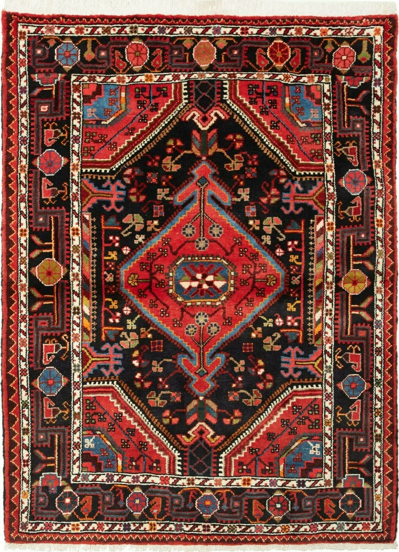 Handgeknüpfter Hamadan Teppich 112 x 147cm, Schurwolle, Herati-Muster