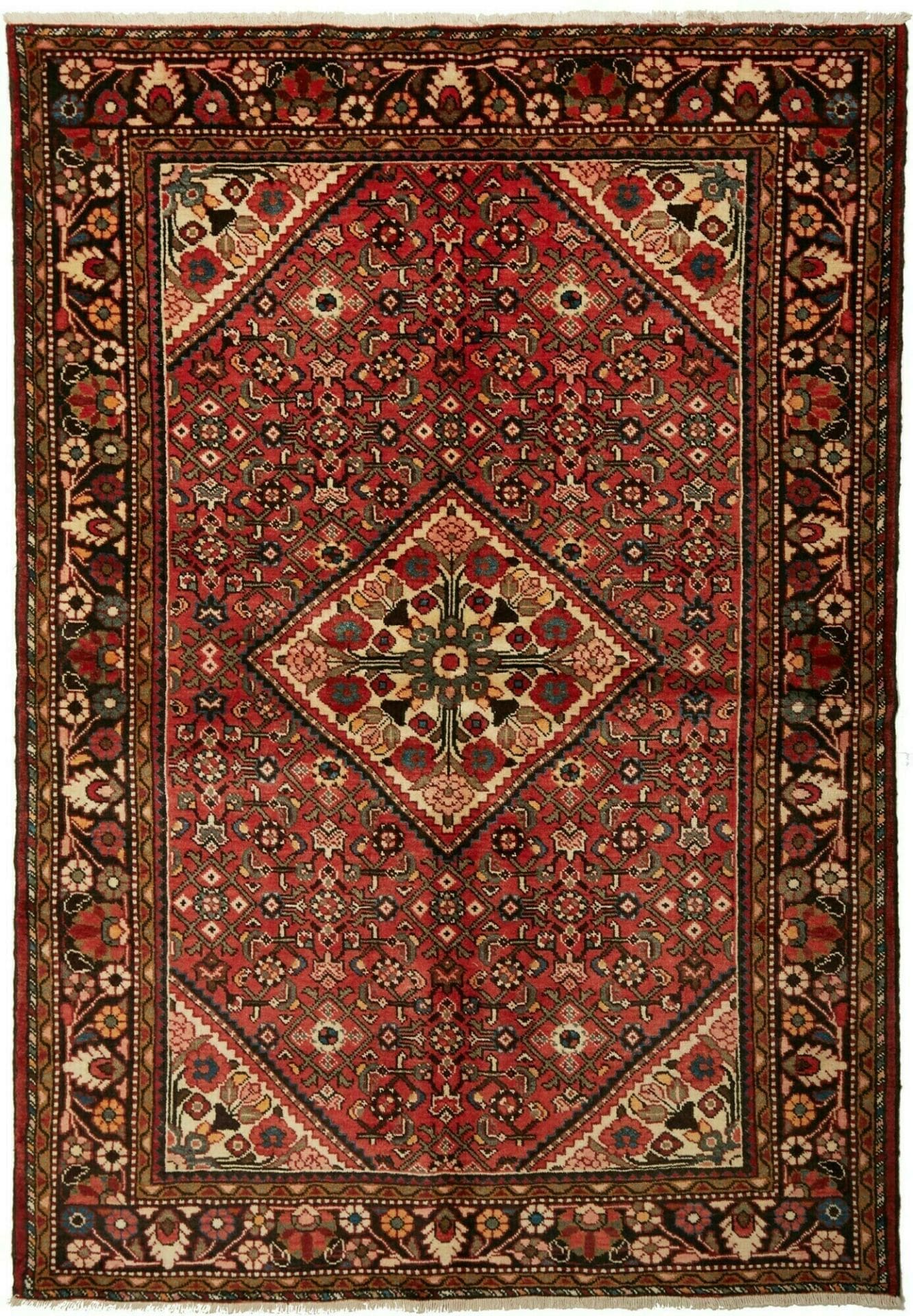 Handgeknüpfter Hamadan Teppich 158 x 222 cm, Schurwolle, geometrisch