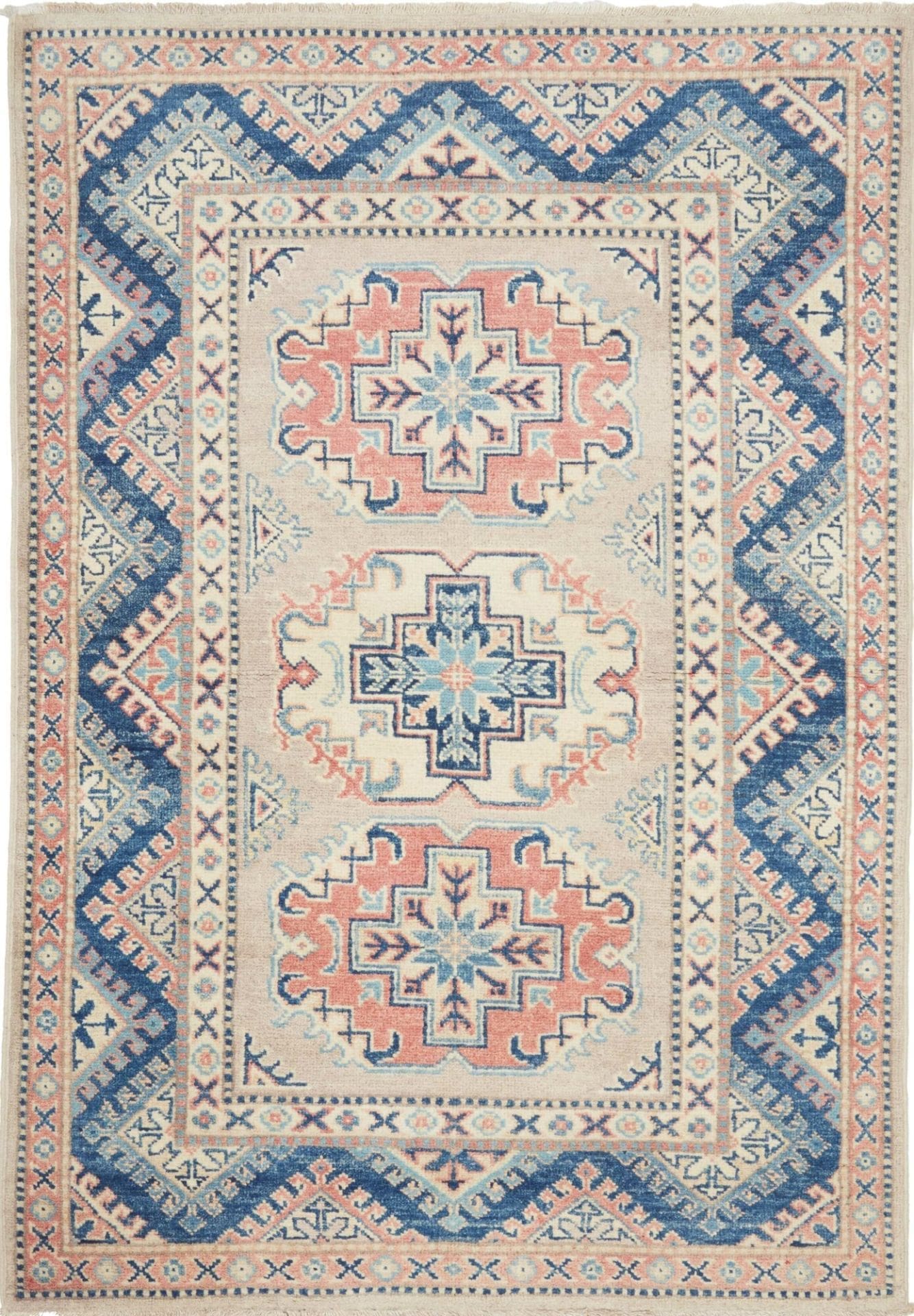 Handgeknüpfter Kazak Teppich 99 x 141cm - geometrisches Muster - Orientteppich