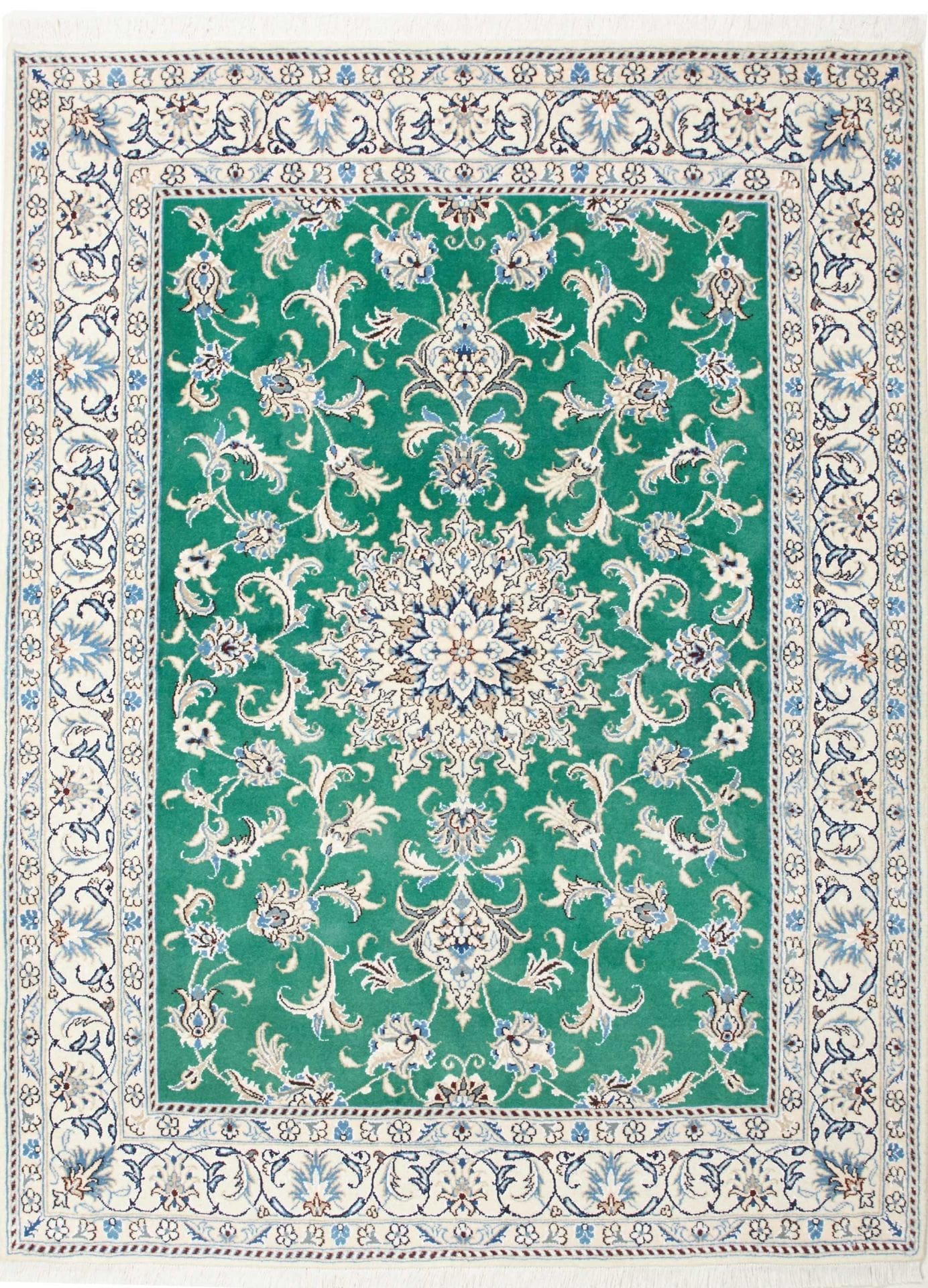 Handgeknüpfter Nain Teppich 155 x 205 cm, florale Muster, Perserteppich H1