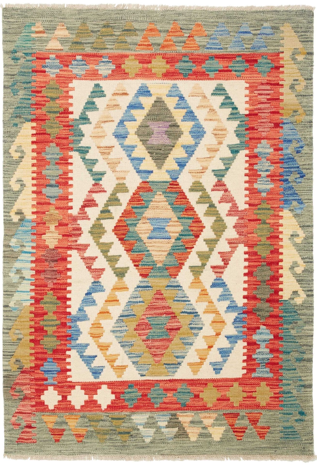 Handgewebter Kelim 104 x 143 cm aus Schurwolle, rustikales Flair