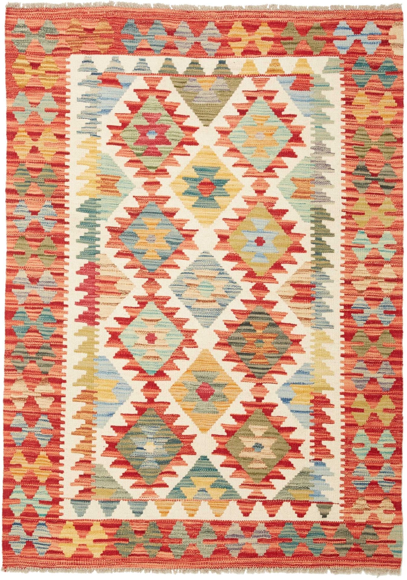 Handgewebter Kelim 107 x 147cm aus Schurwolle, marokkanisches Design