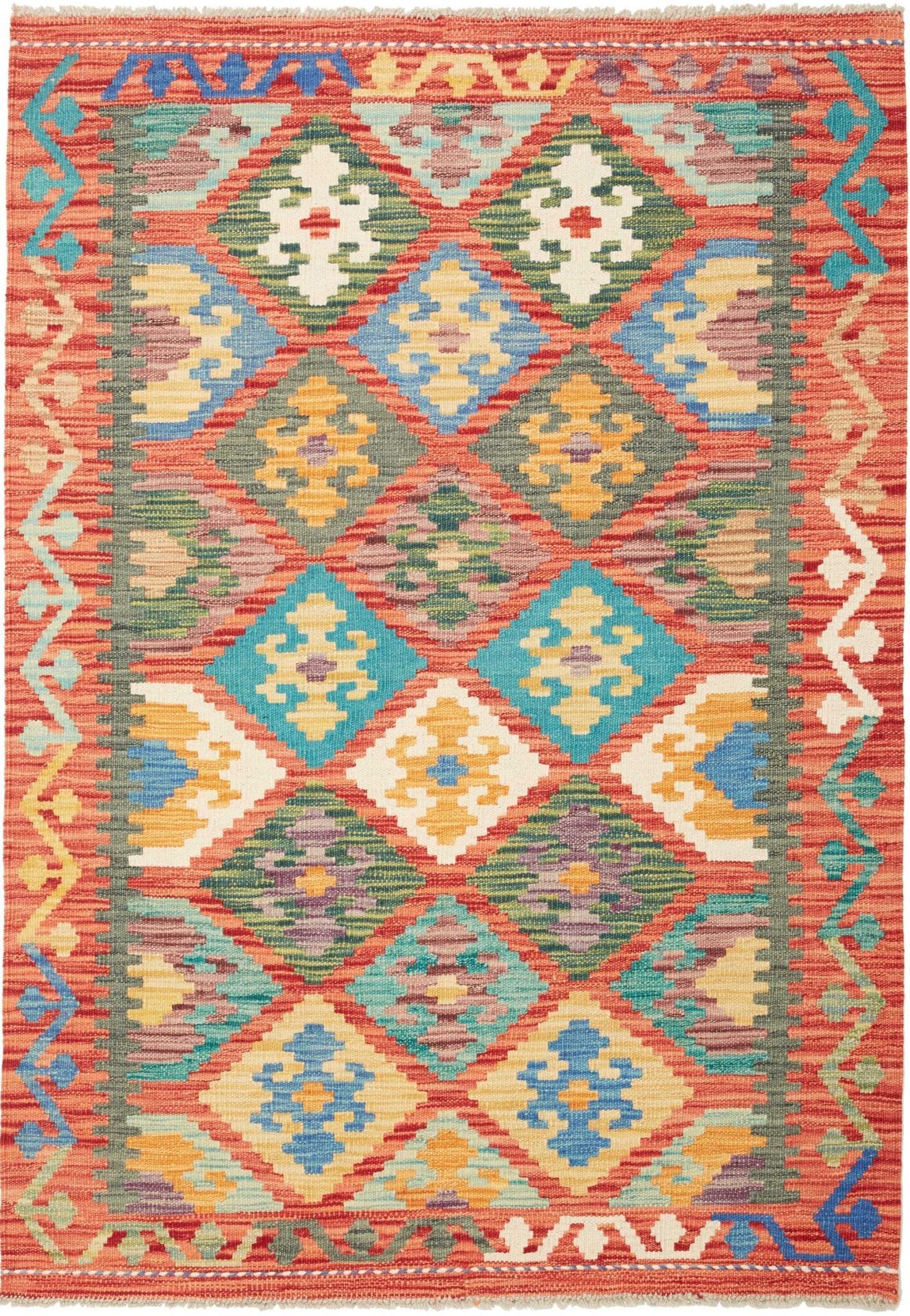 Handgewebter Kelim 109 x 150cm aus Schurwolle, rustikaler Stil