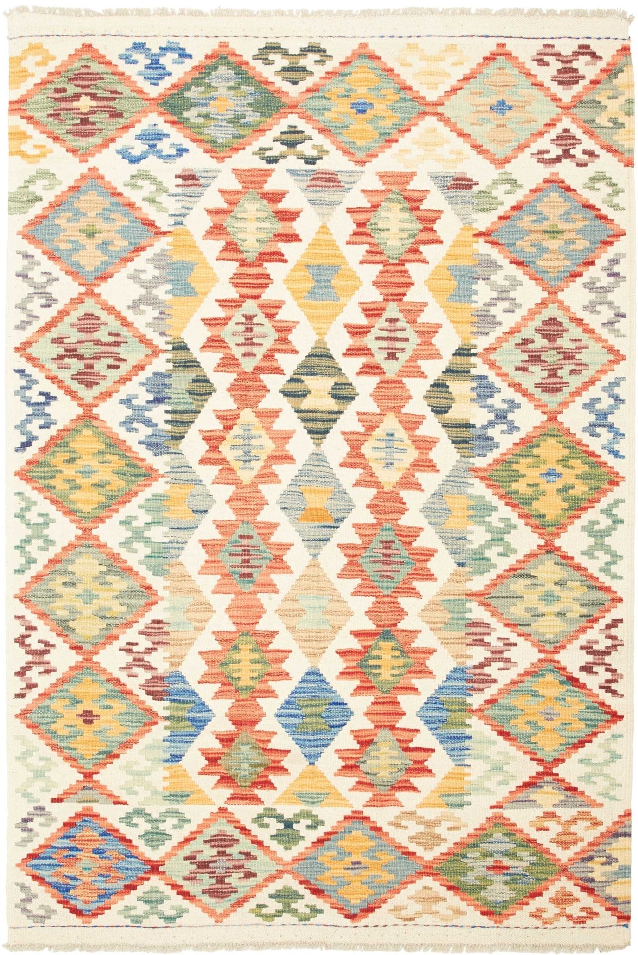 Handgewebter Kelim 128 x 185 cm aus Schurwolle, rustikaler Stil