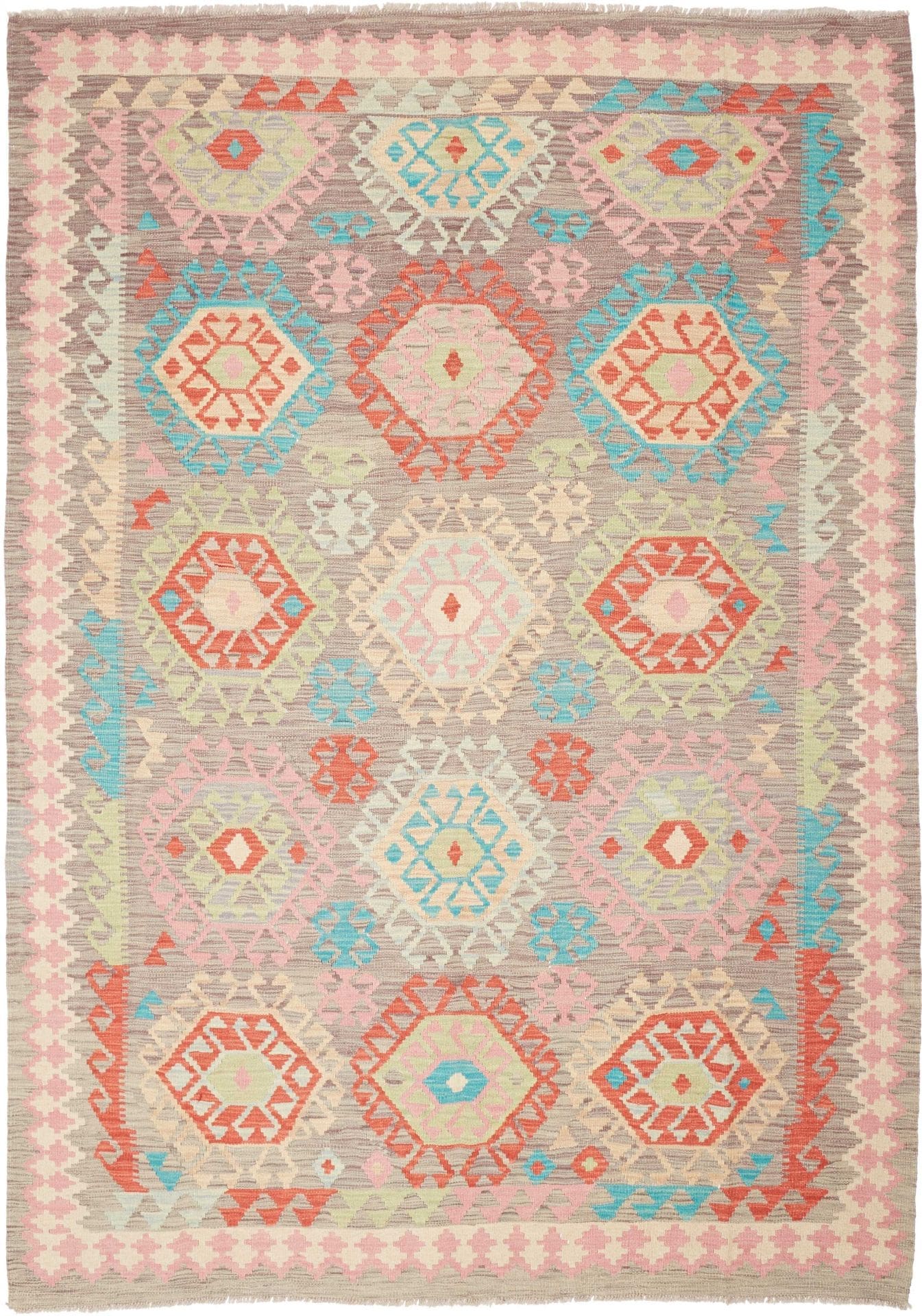 Handgewebter Kelim 175 x 243 cm aus Schurwolle, rustikales Design