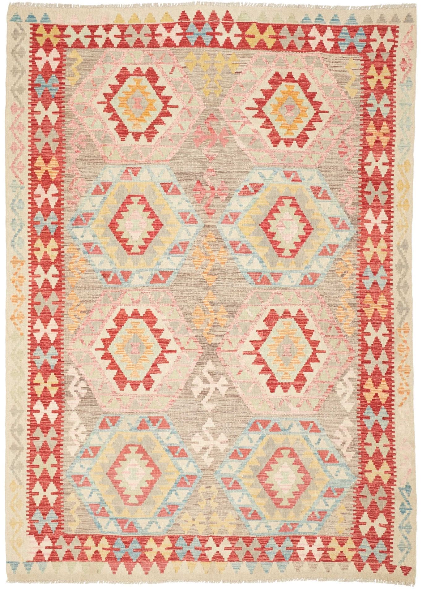 Handgewebter Kelim 179 x 246cm aus Schurwolle, rustikales Flair