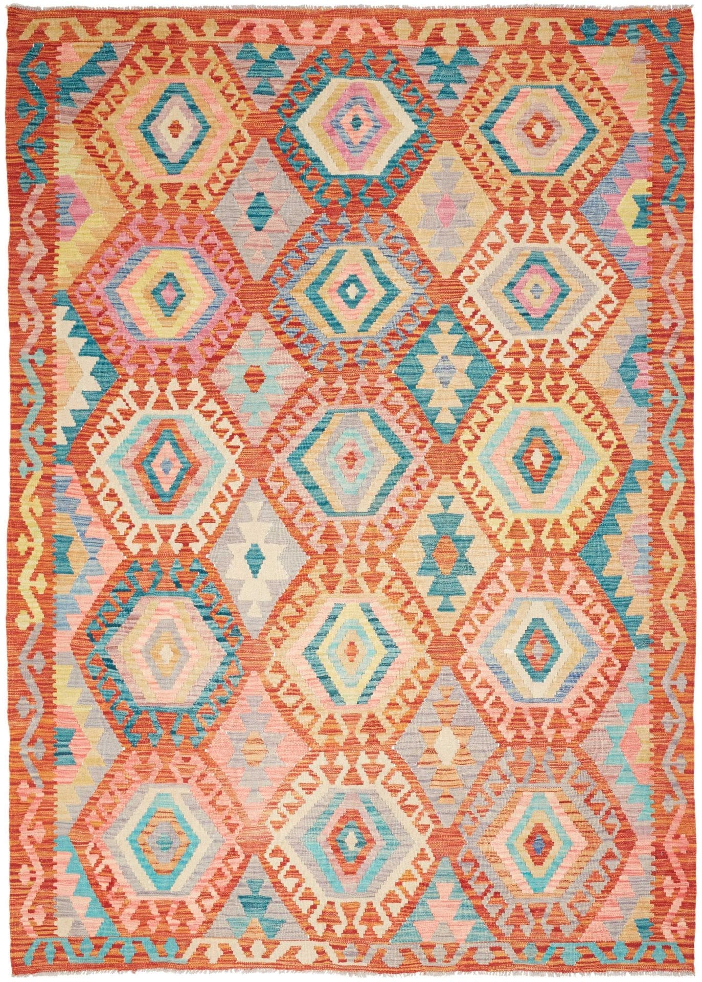 Handgewebter Kelim 180 x 252 cm aus Schurwolle, pakistanisch, rustikal