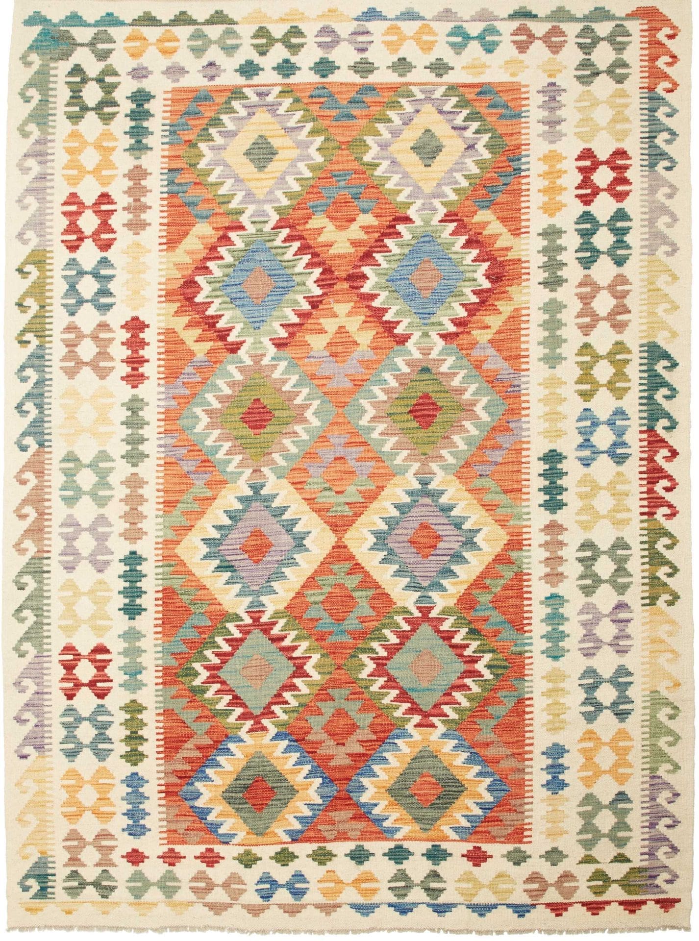 Handgewebter Kelim 184 x 245cm aus Schurwolle, rustikaler Stil