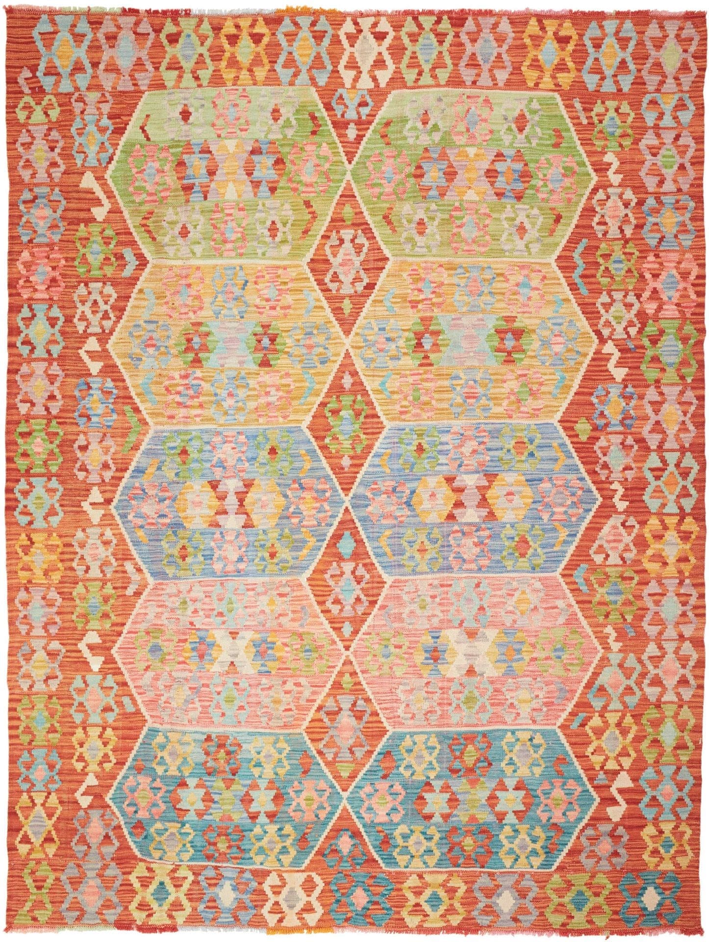 Handgewebter Kelim 193 x 252 cm | Schurwolle | Rustikales Design