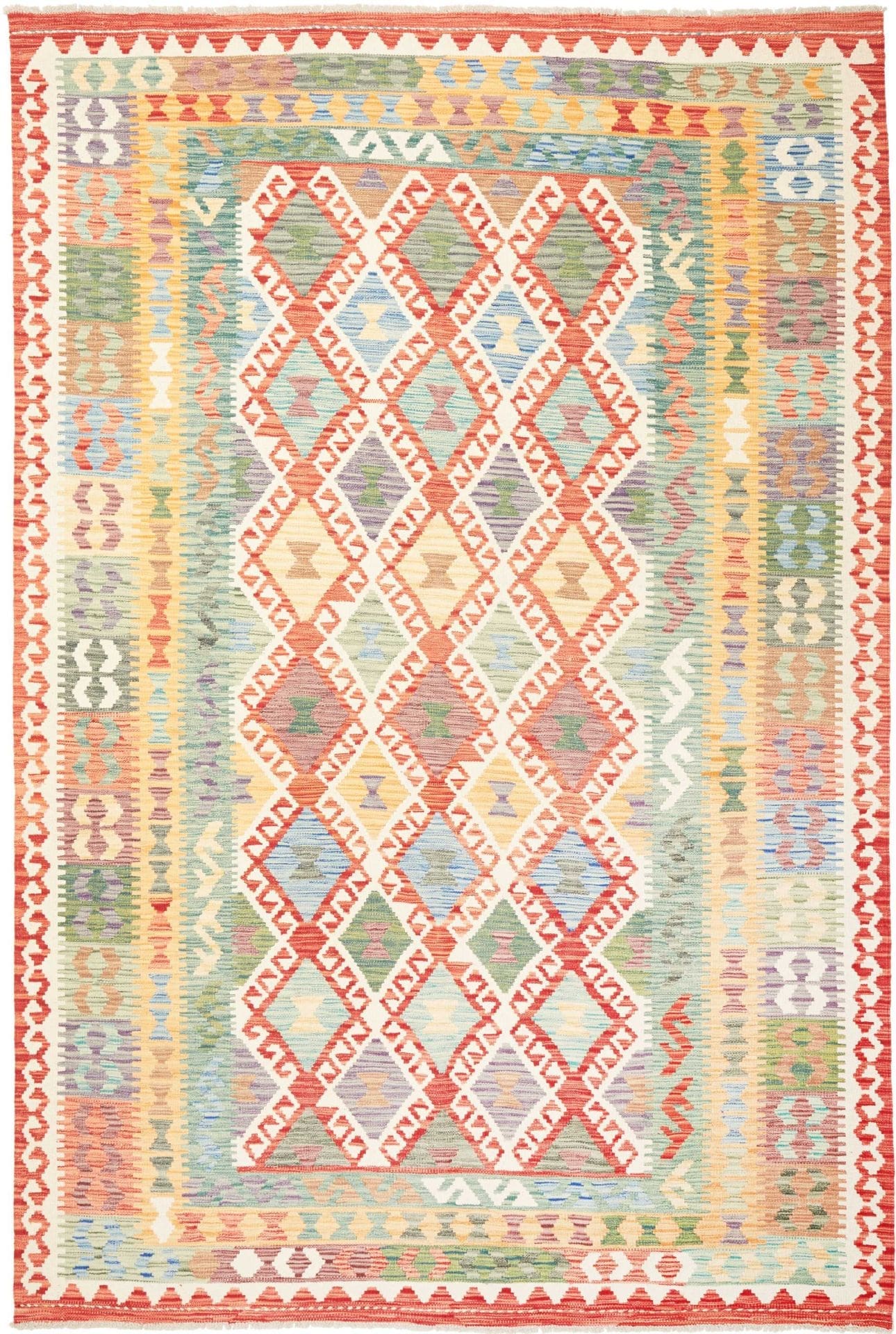 Handgewebter Kelim 202 x 298 cm aus Schurwolle, rustikales Design