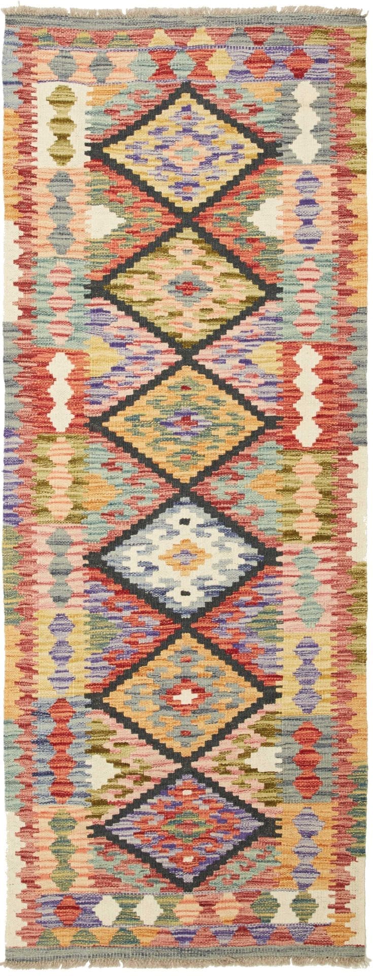 Handgewebter Kelim 73 x 182cm aus Schurwolle, rustikales Design