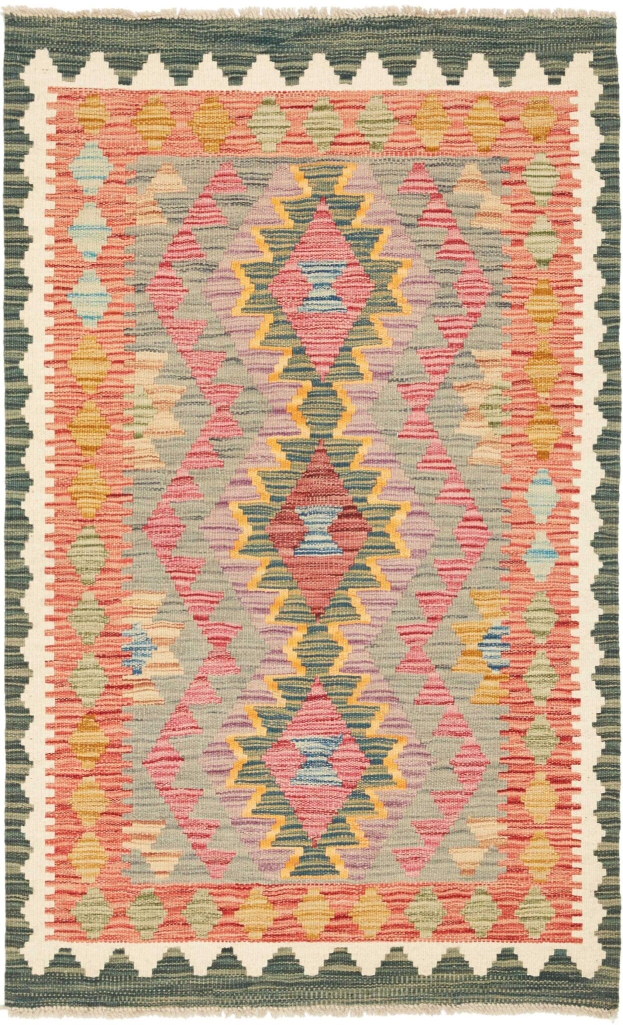 Handgewebter Kelim 86 x 132 cm aus Schurwolle, rustikaler Stil