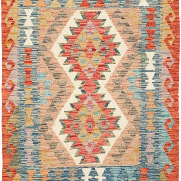 Handgewebter Kelim 87 x 128 cm aus Schurwolle, rustikaler Stil