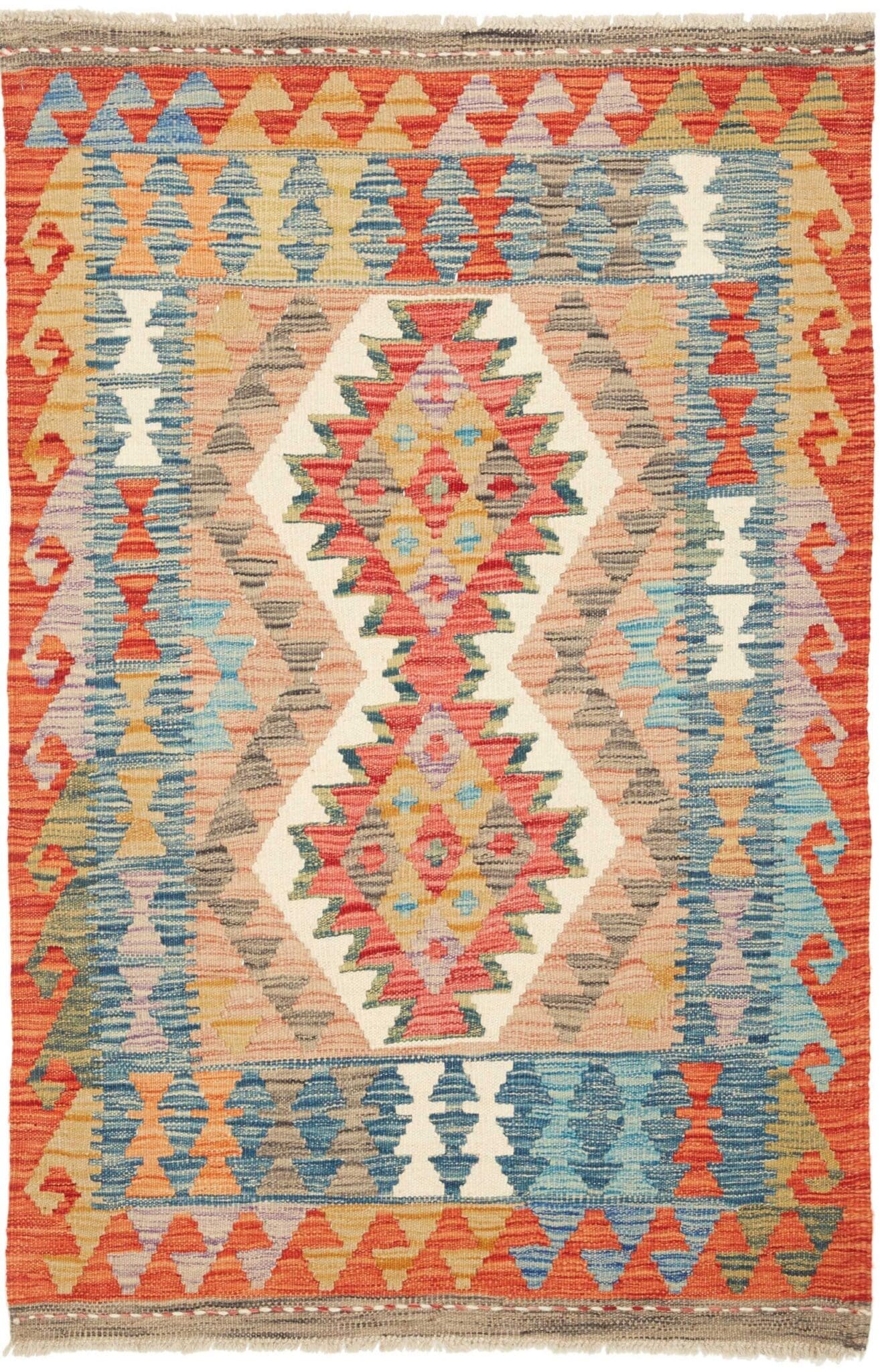 Handgewebter Kelim 87 x 128 cm aus Schurwolle, rustikaler Stil