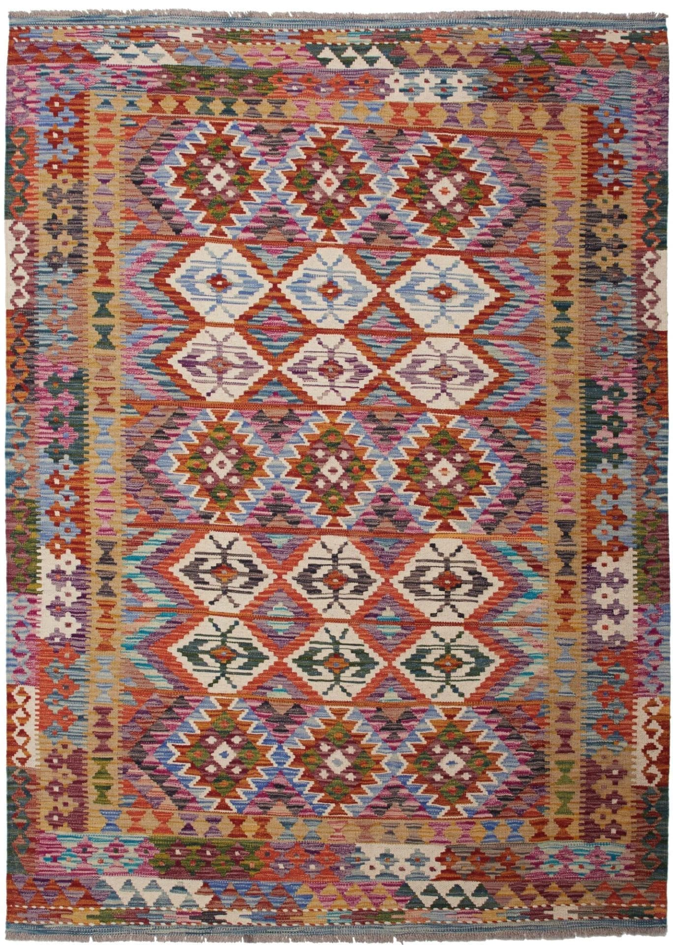 Handgewebter Kelim Teppich 160 x 207 cm aus Schurwolle, Orientteppich