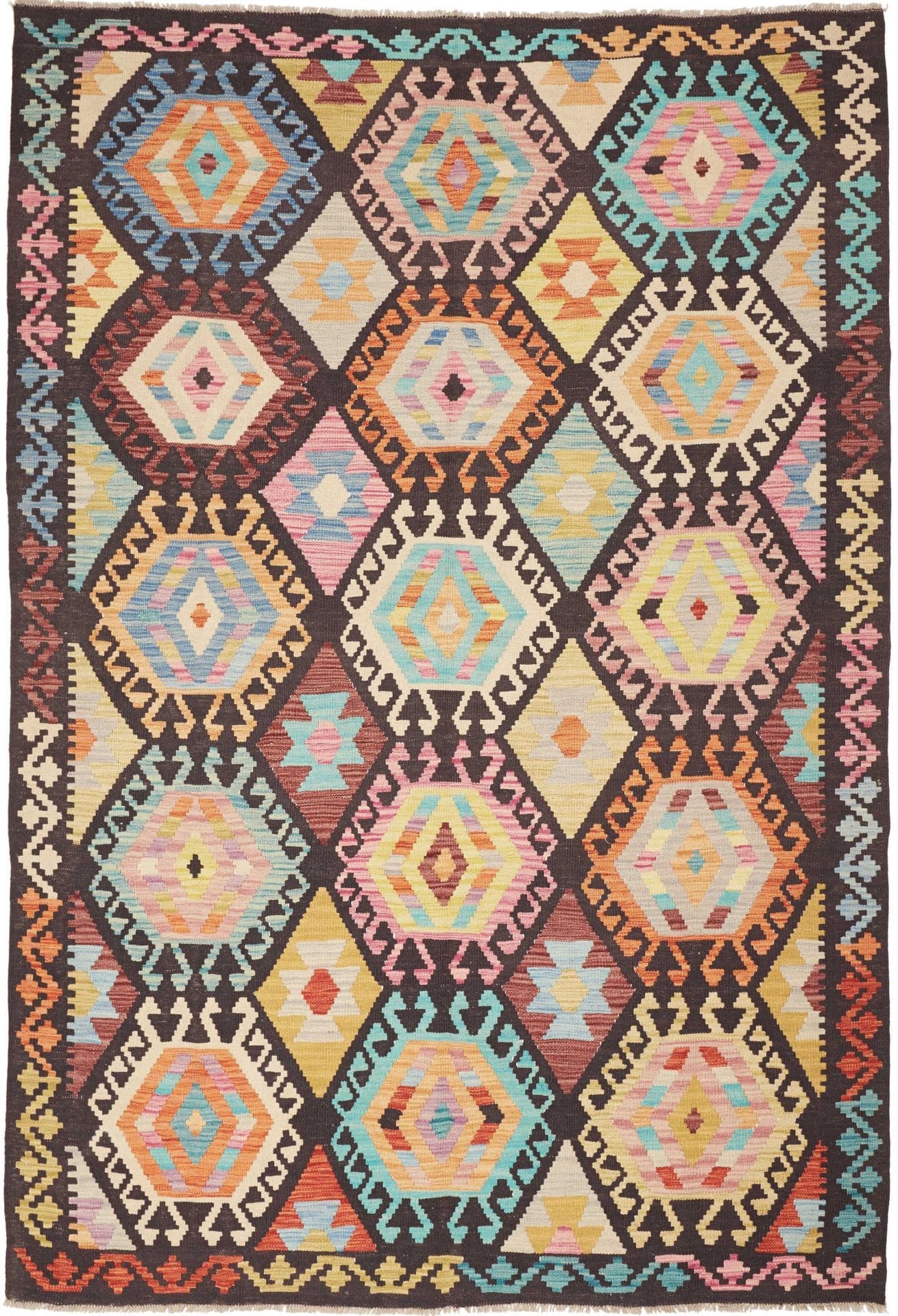 Handgewebter Kelim Teppich 172 x 247 cm aus Schurwolle, bunt