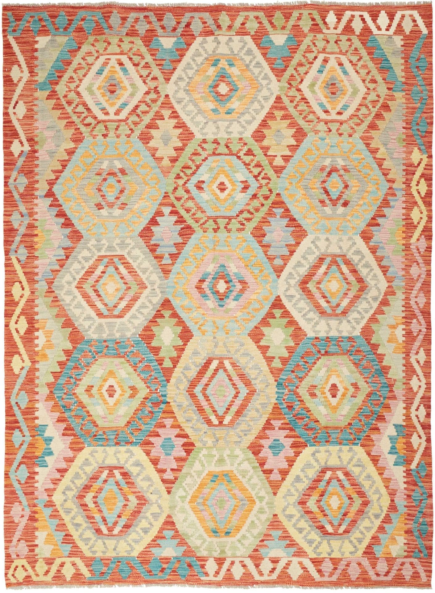 Handgewebter Kelim Teppich 173 x 235 cm aus Schurwolle, Orientteppich