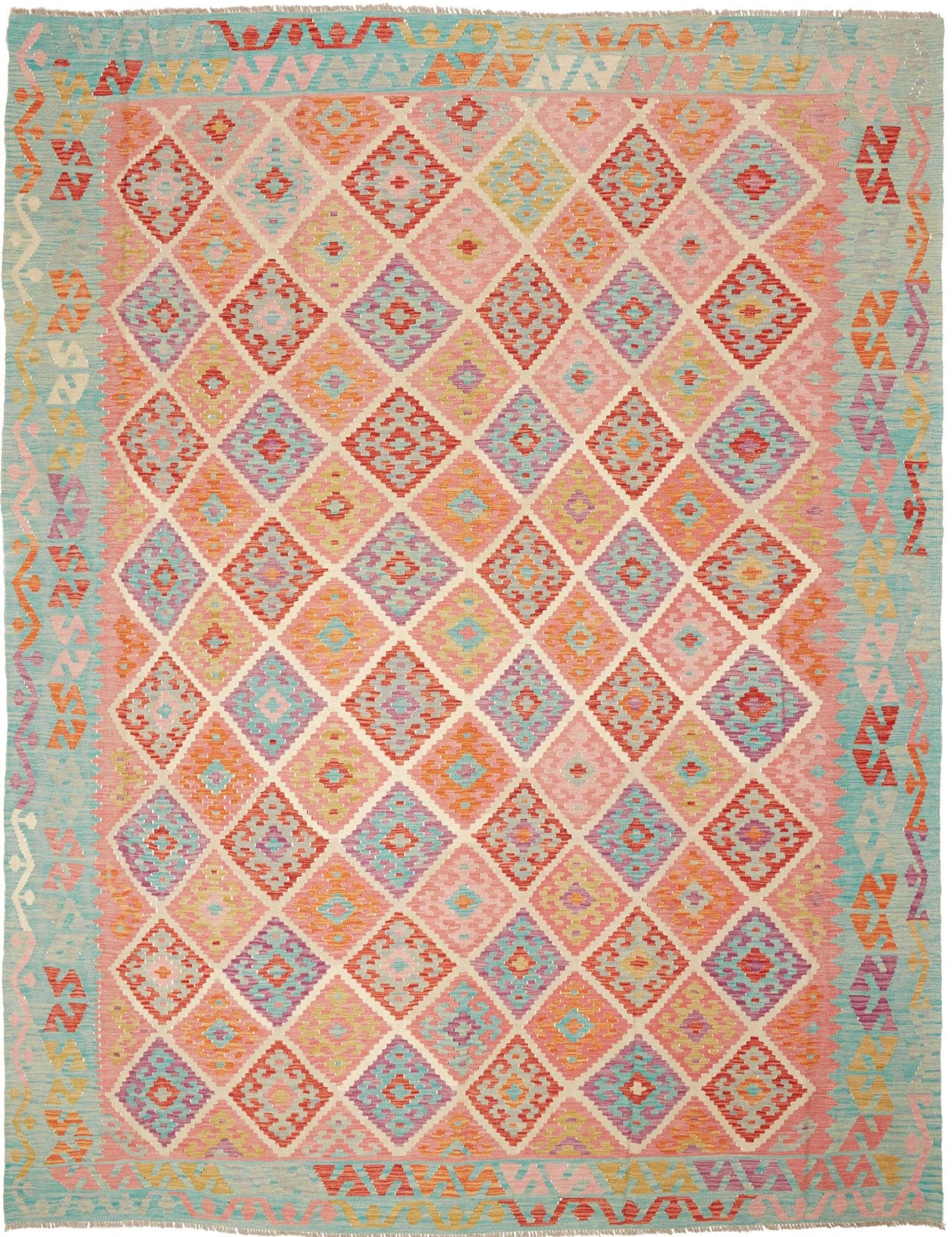 Handgewebter Kelim Teppich 265 x 335cm aus Schurwolle, rustikal
