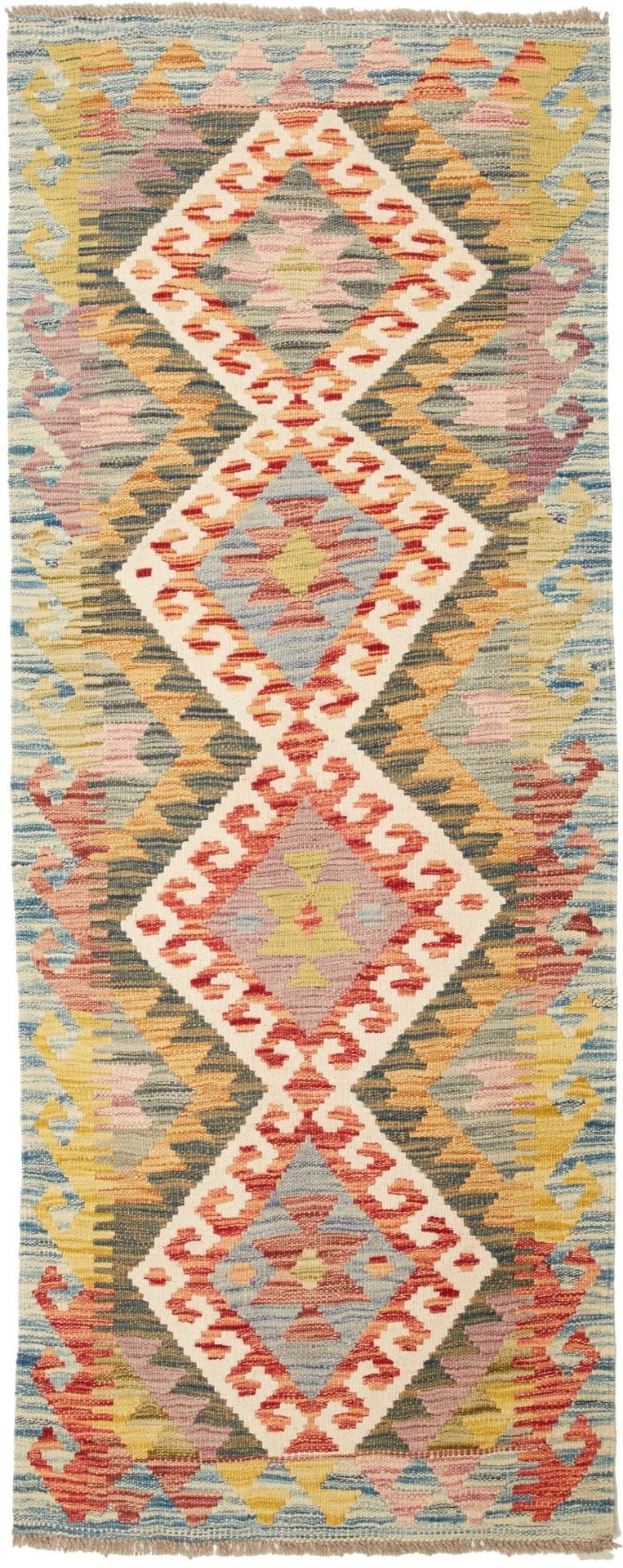 Handgewebter Kelim Teppich 64 x 175cm aus Schurwolle, bunt
