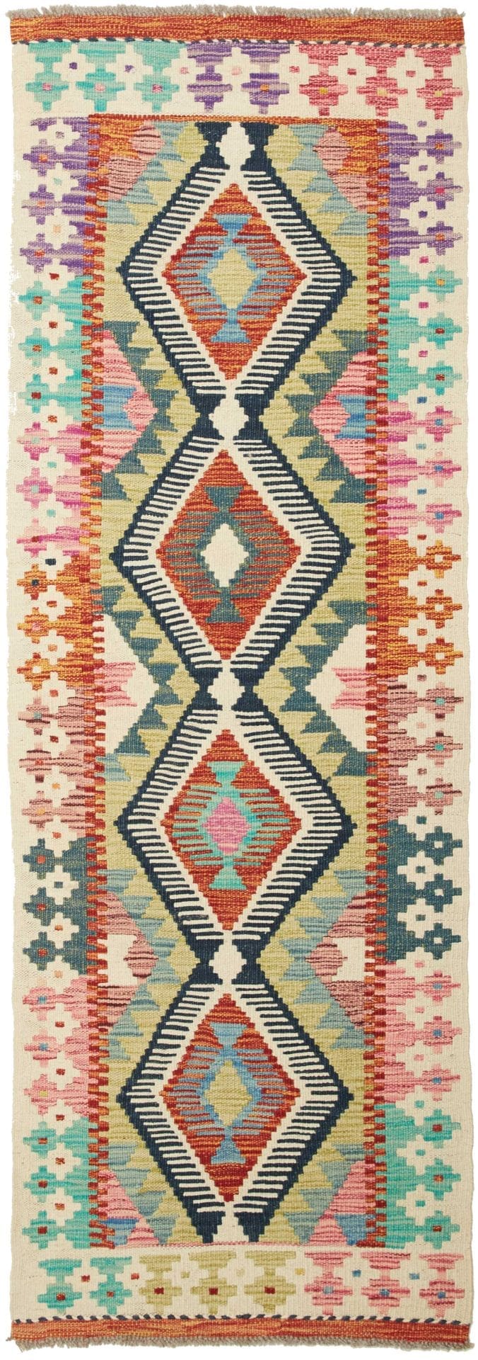 Handgewebter Kelim Teppich 67 x 188 cm aus Schurwolle, bunt