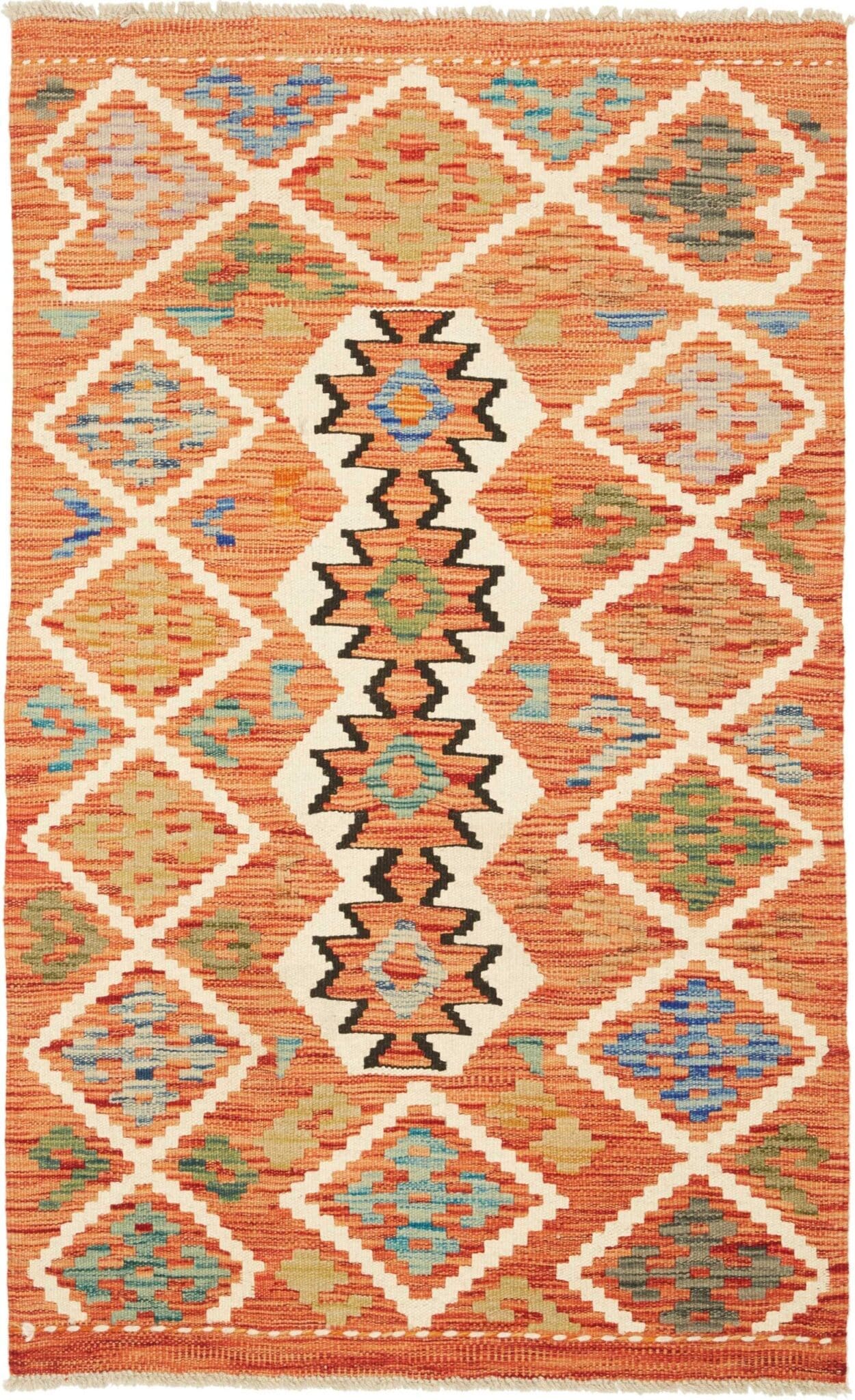 Handgewebter Kelim Teppich 83 x 129cm aus Schurwolle, rustikal