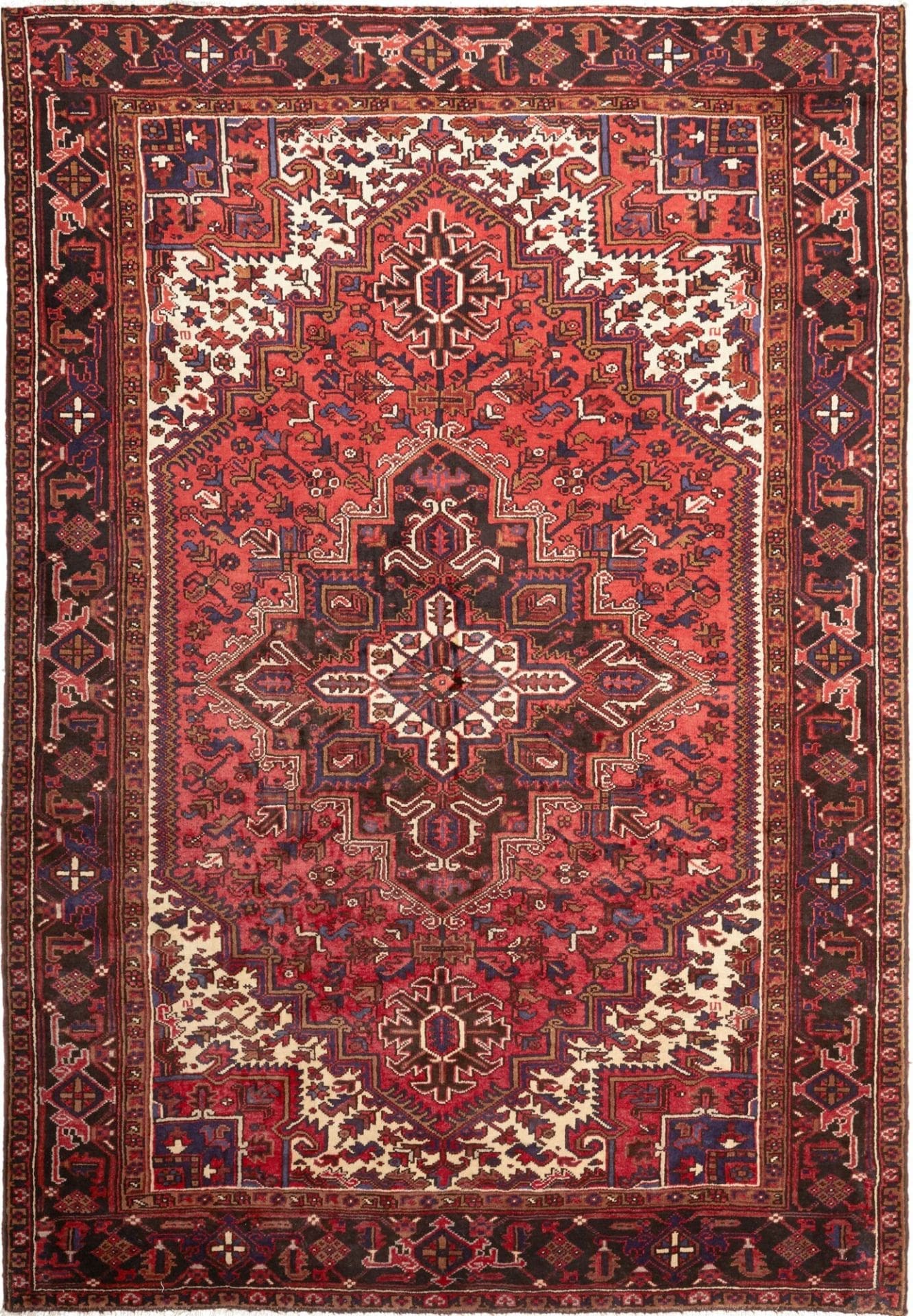 Heriz Teppich 207 x 293cm, rustikale Geometrie, handgeknüpft