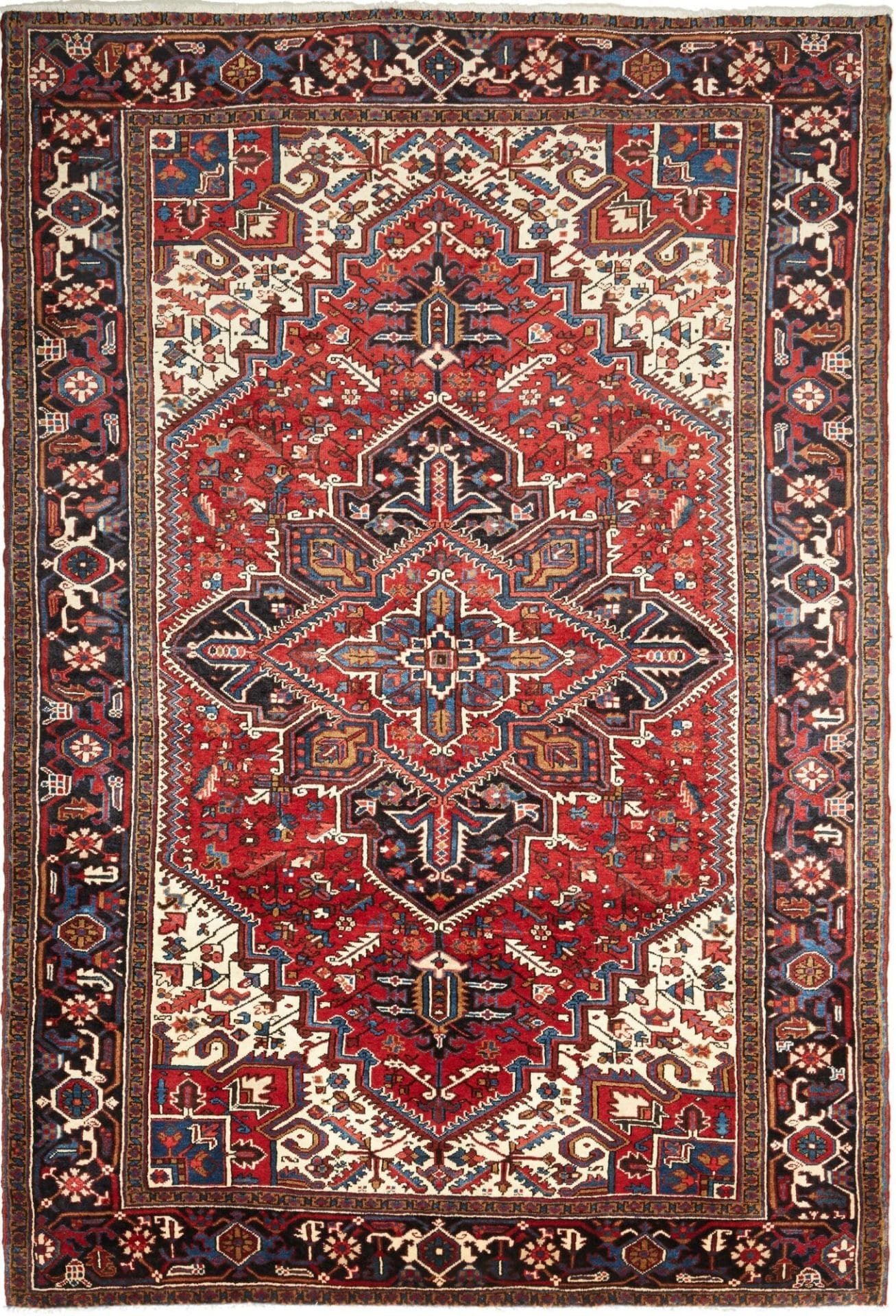 Heriz Teppich 208 x 302cm, rustikales geometrisches Muster, handgeknüpft