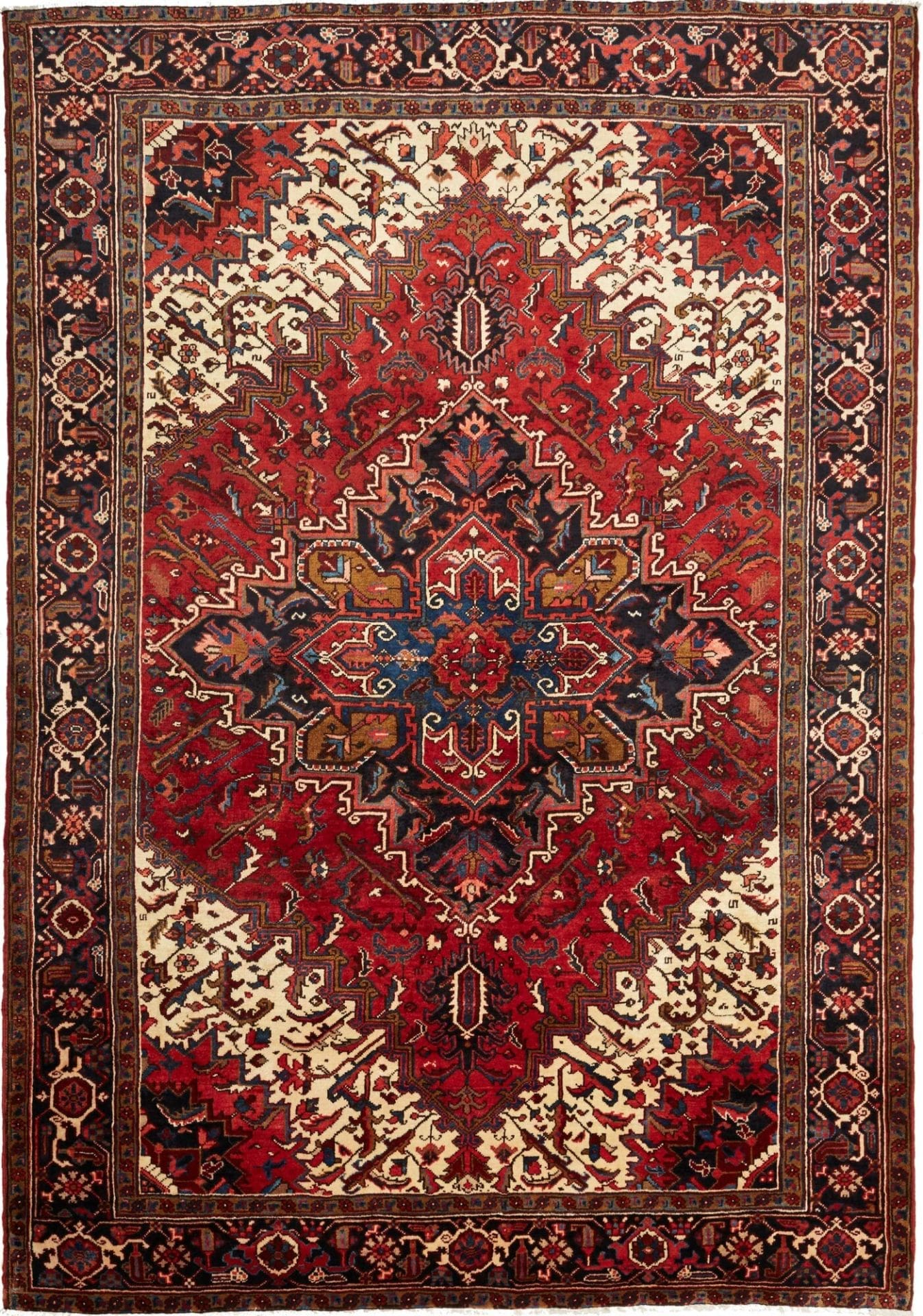 Heriz Teppich 211 x 303cm, handgeknüpft, rustikales Design, Perserteppich