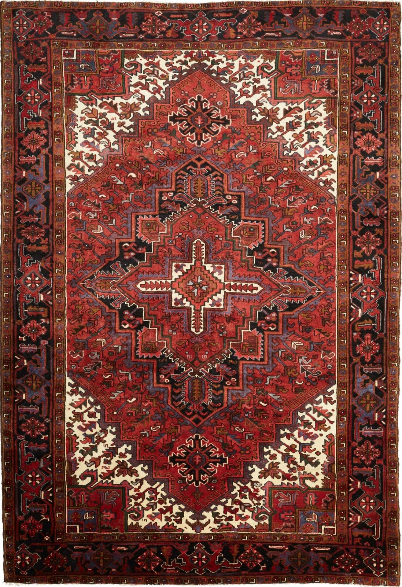 Heriz Teppich 212 x 307cm, rustikale Muster, Schurwolle, handgeknüpft