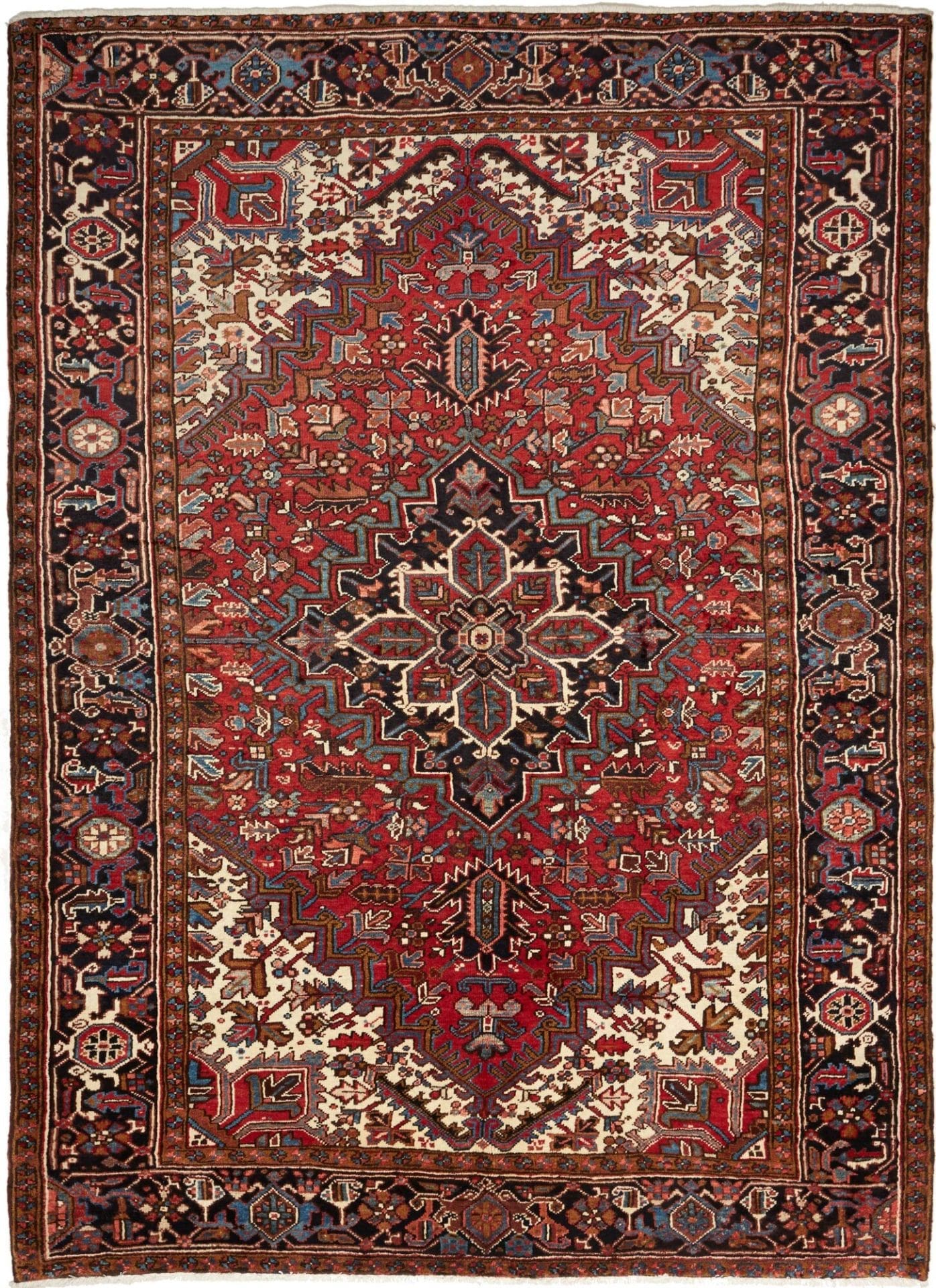 Heriz Teppich 213 x 290 cm, rustikal, geometrisches Muster, handgeknüpft