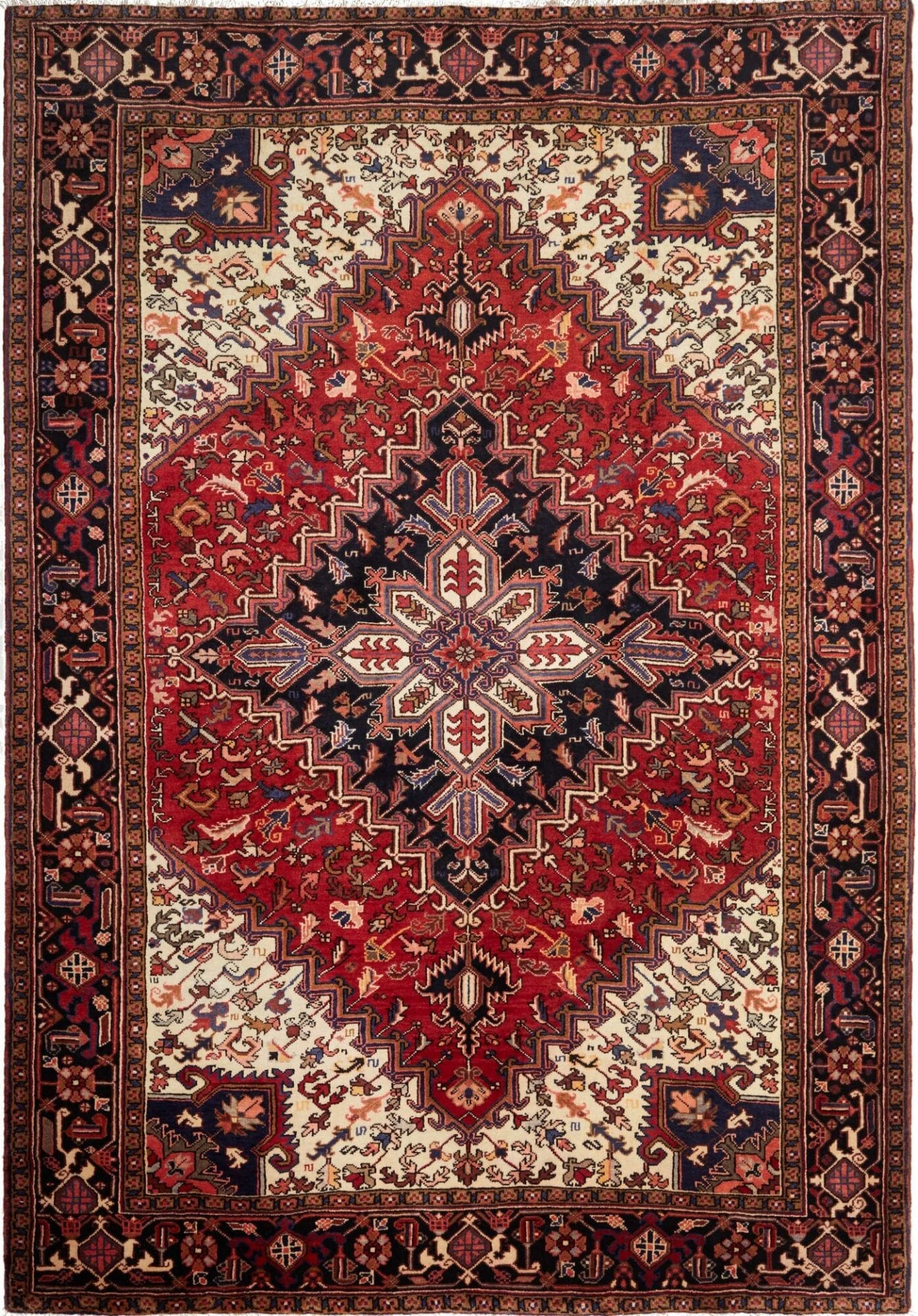 Heriz Teppich 215 x 302 cm, geometrisches Muster, handgeknüpft