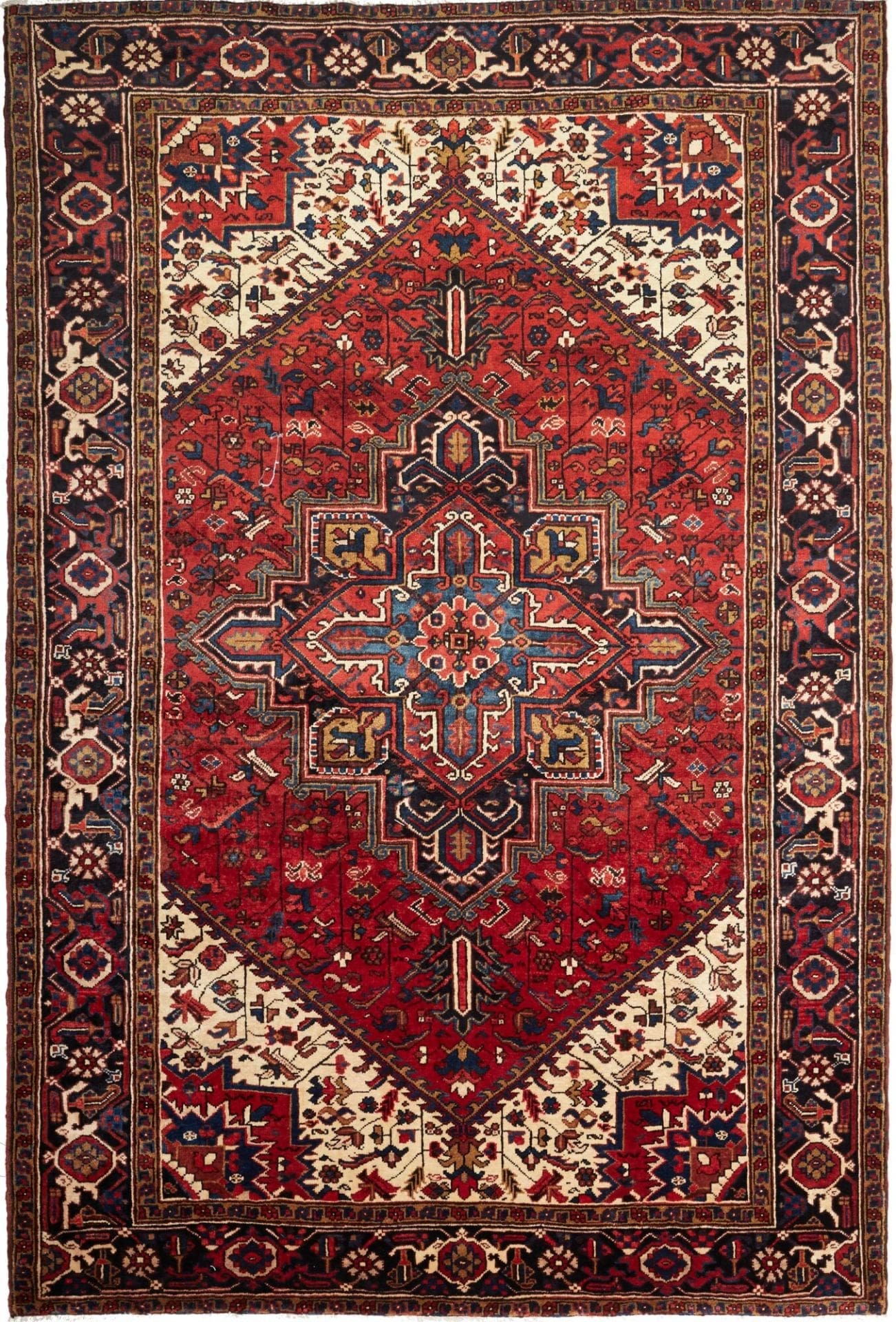 Heriz Teppich 215 x 312cm, geometrisches Muster, handgeknüpft