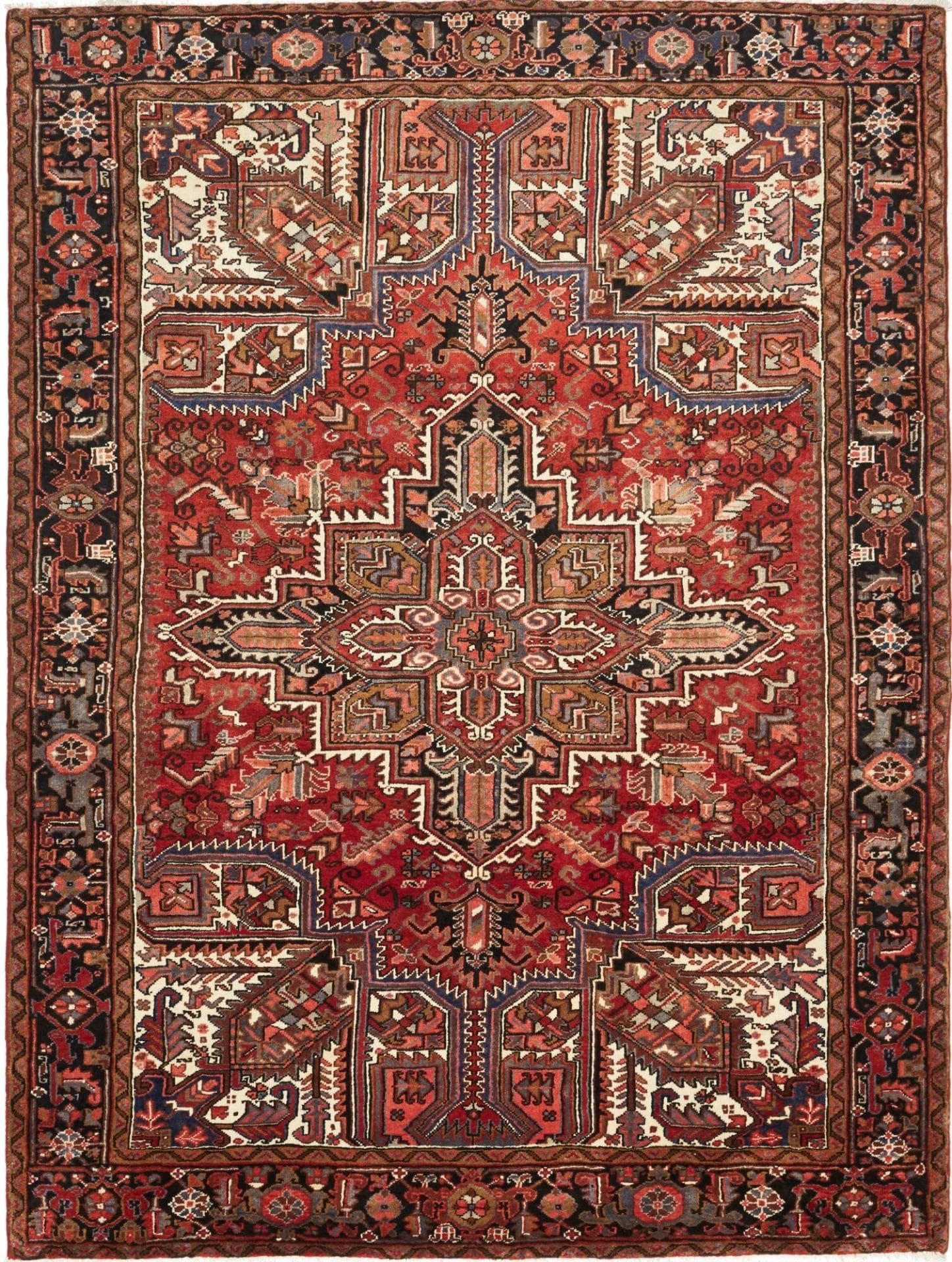 Heriz Teppich 218 x 292 cm, rustikale Geometrie, handgeknüpft