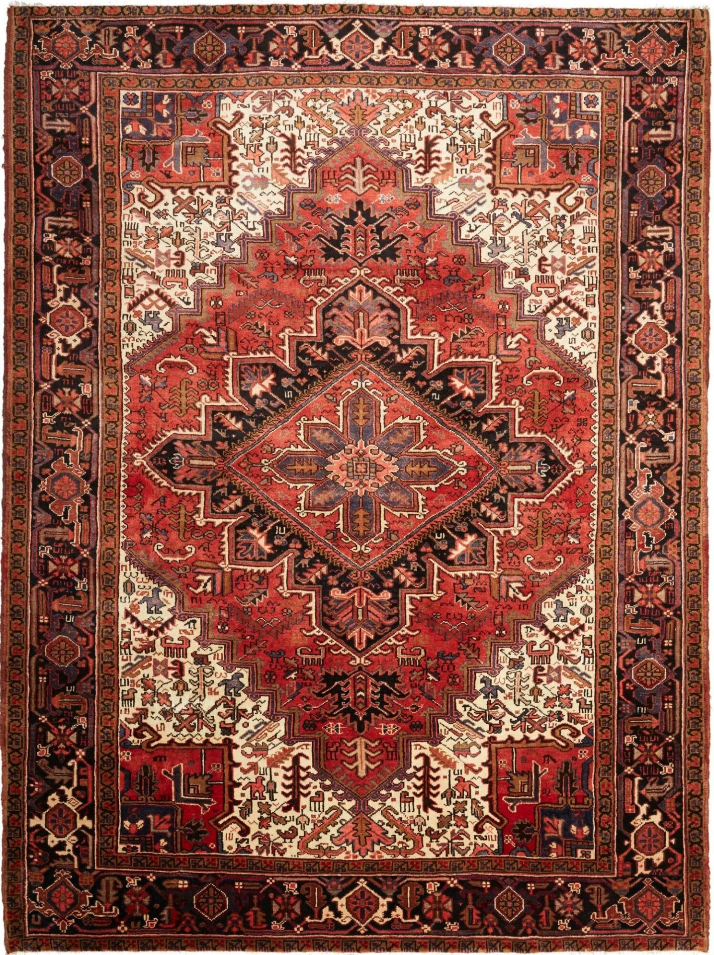 Heriz Teppich 221 x 290 cm, rustikales geometrisches Muster, handgeknüpft