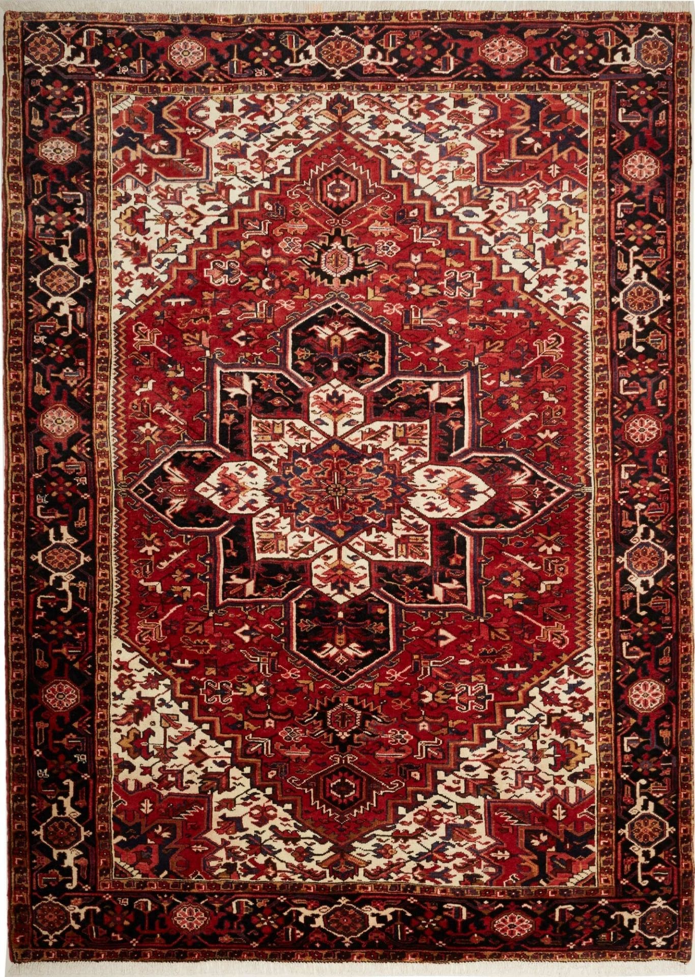 Heriz Teppich 223 x 303 cm, rötliche Farben, geometrisches Muster, handgeknüpft