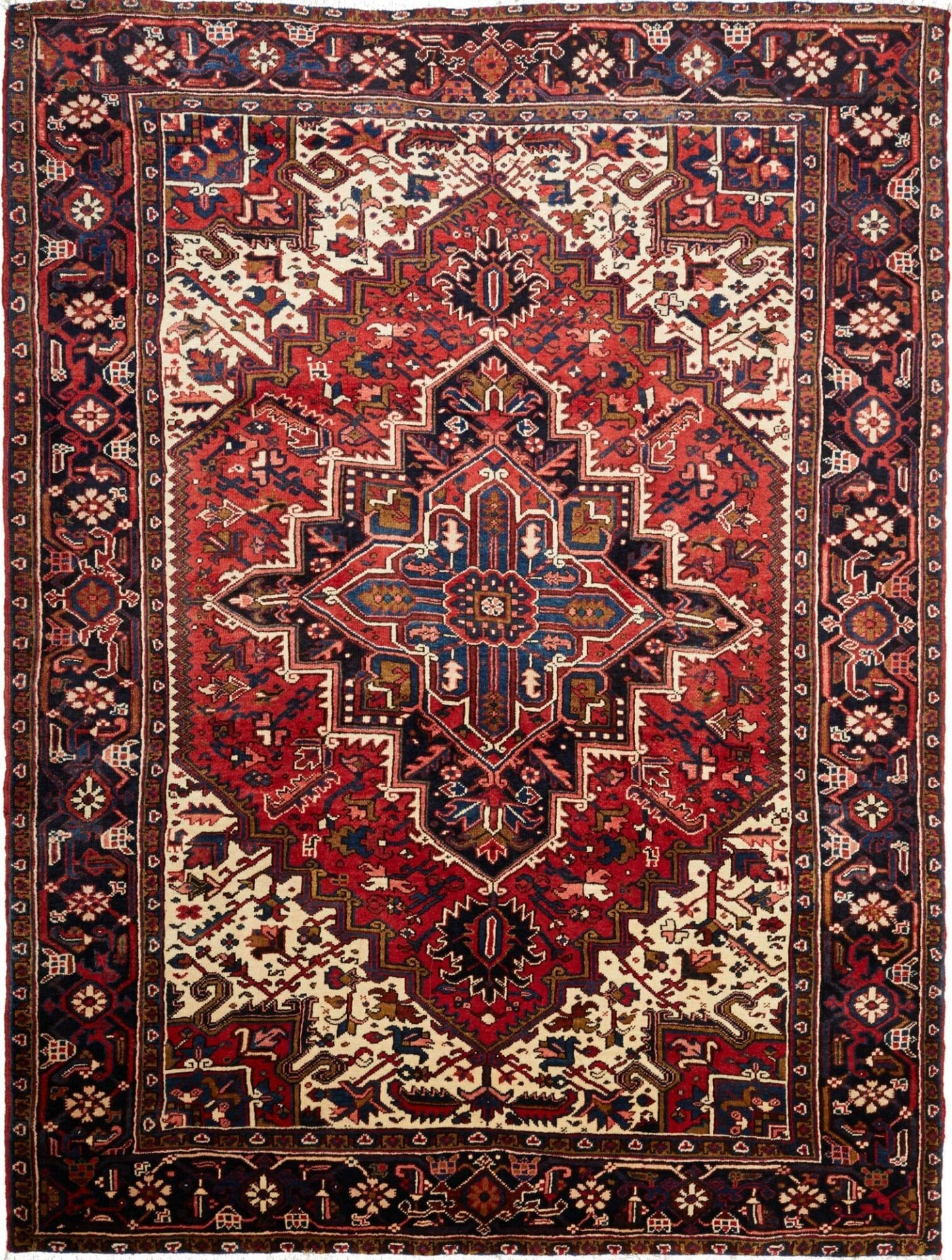 Heriz Teppich 229 x 298cm, geometrisches Muster, handgeknüpft