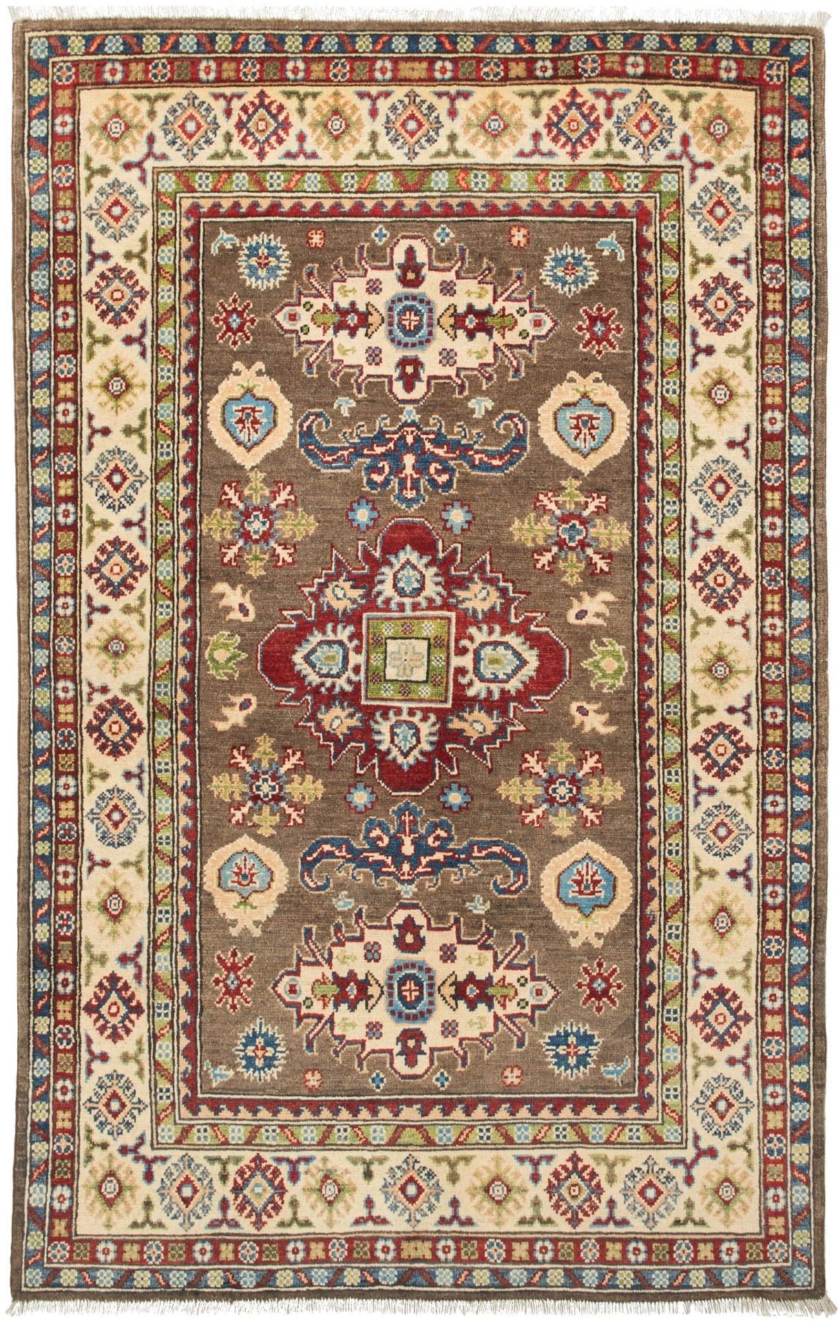 Hochwertiger Kazak Orientteppich 124 x 193cm, geometrisches Muster, handgeknüpft