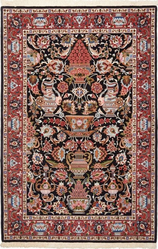 Isfahan Teppich 106 x 157 cm, 600K Knoten, florale Muster, handgeknüpft