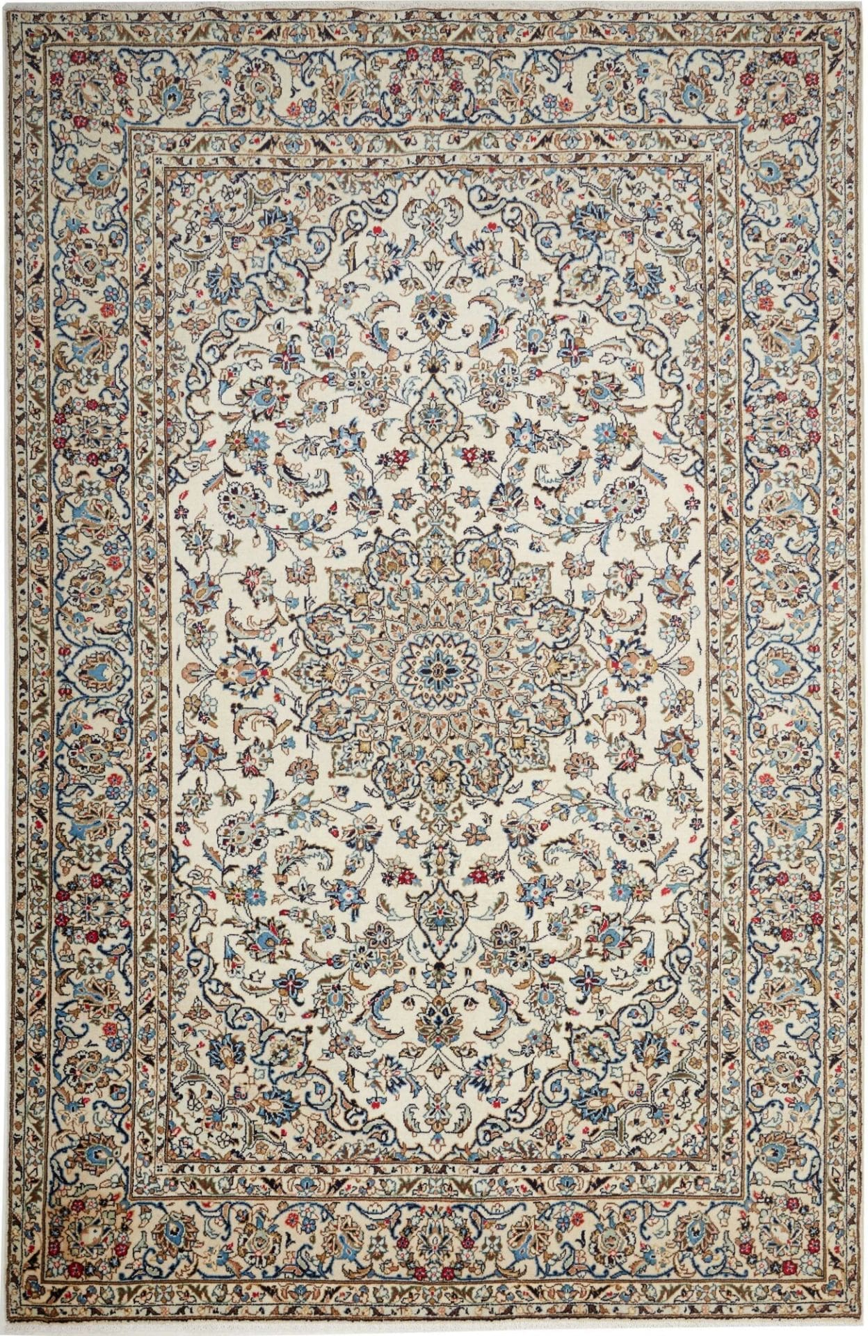 Kashan Teppich 196 x 298cm, florale Muster, handgeknüpft, Perserteppich