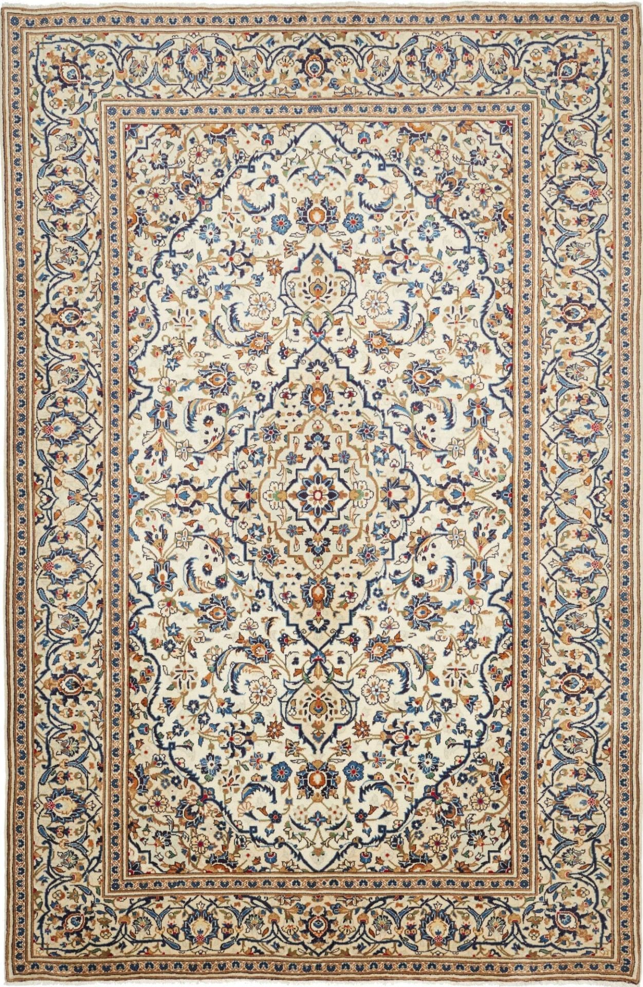 Kashan Teppich 198 x 305cm, florale Muster, handgeknüpft, Perserteppich