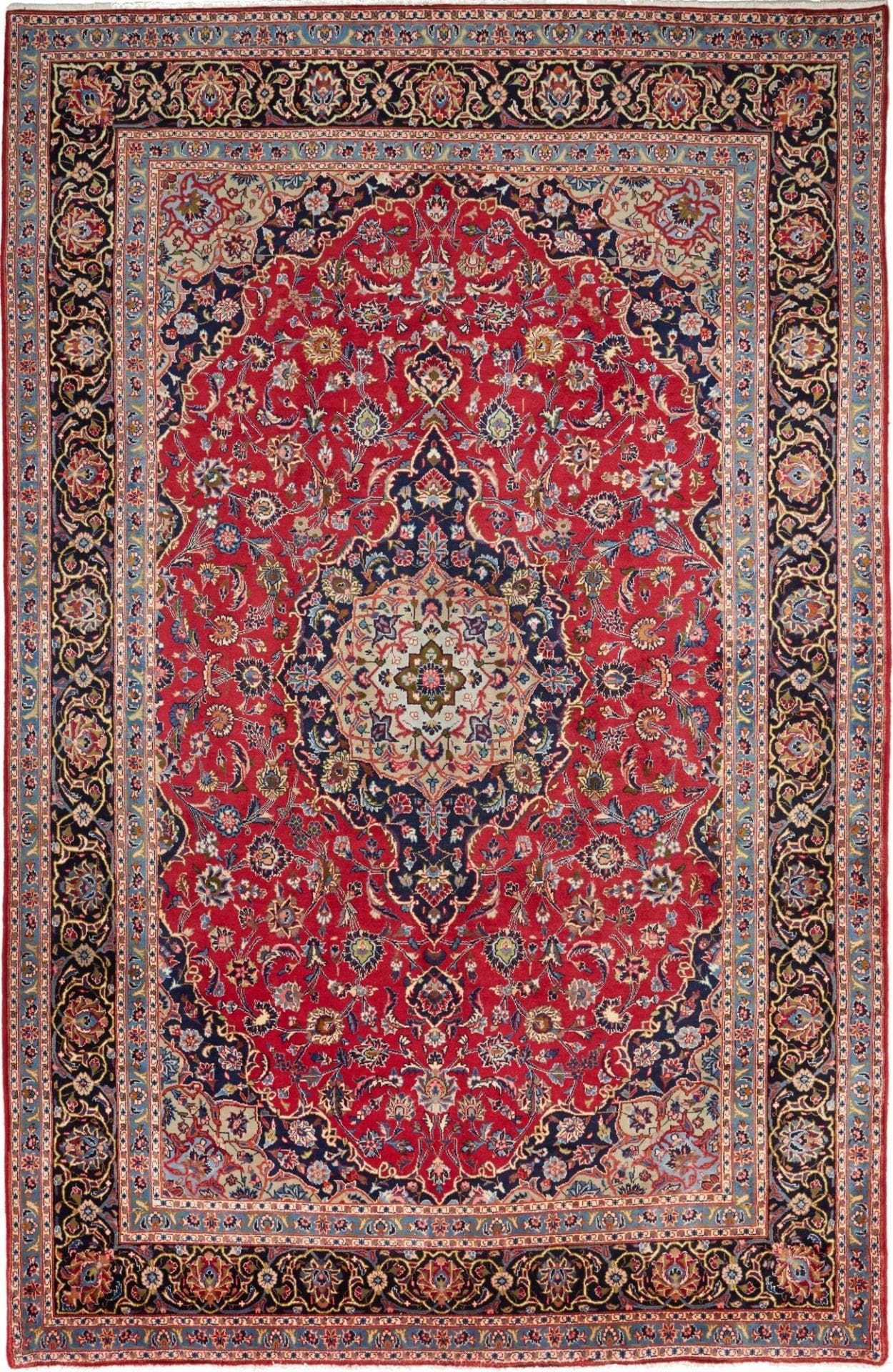 Kashan Teppich 199 x 303cm, Schurwolle, florale Muster, handgeknüpft