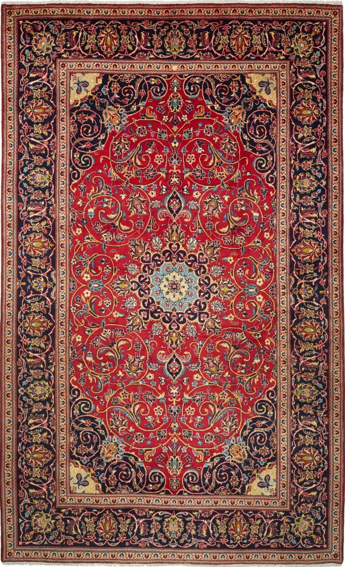 Kashan Teppich 199 x 327cm, florale Muster, handgeknüpft, Perserteppich