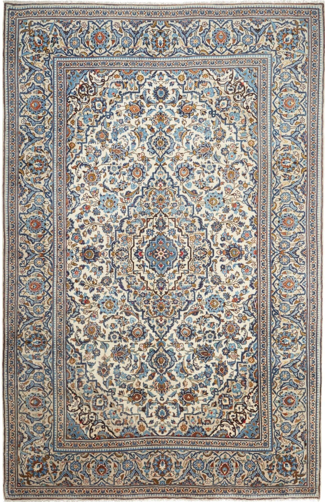 Kashan Teppich 200 x 305cm, florale Muster, handgeknüpft, Perserteppich