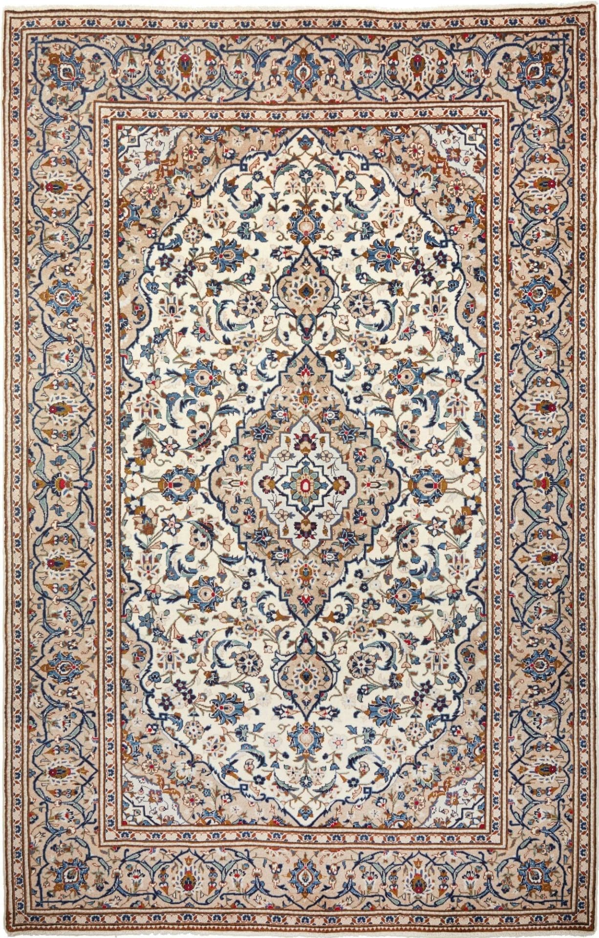 Kashan Teppich 200 x 306cm, handgeknüpft, florale Muster, Perserteppich