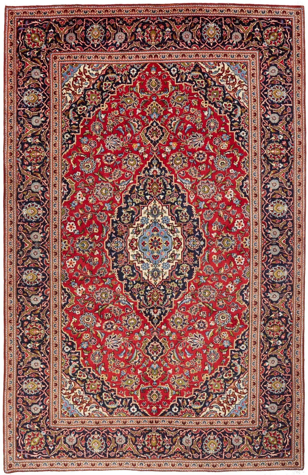 Kashan Teppich 201 x 308cm, florale Muster, handgeknüpft, Perserteppich