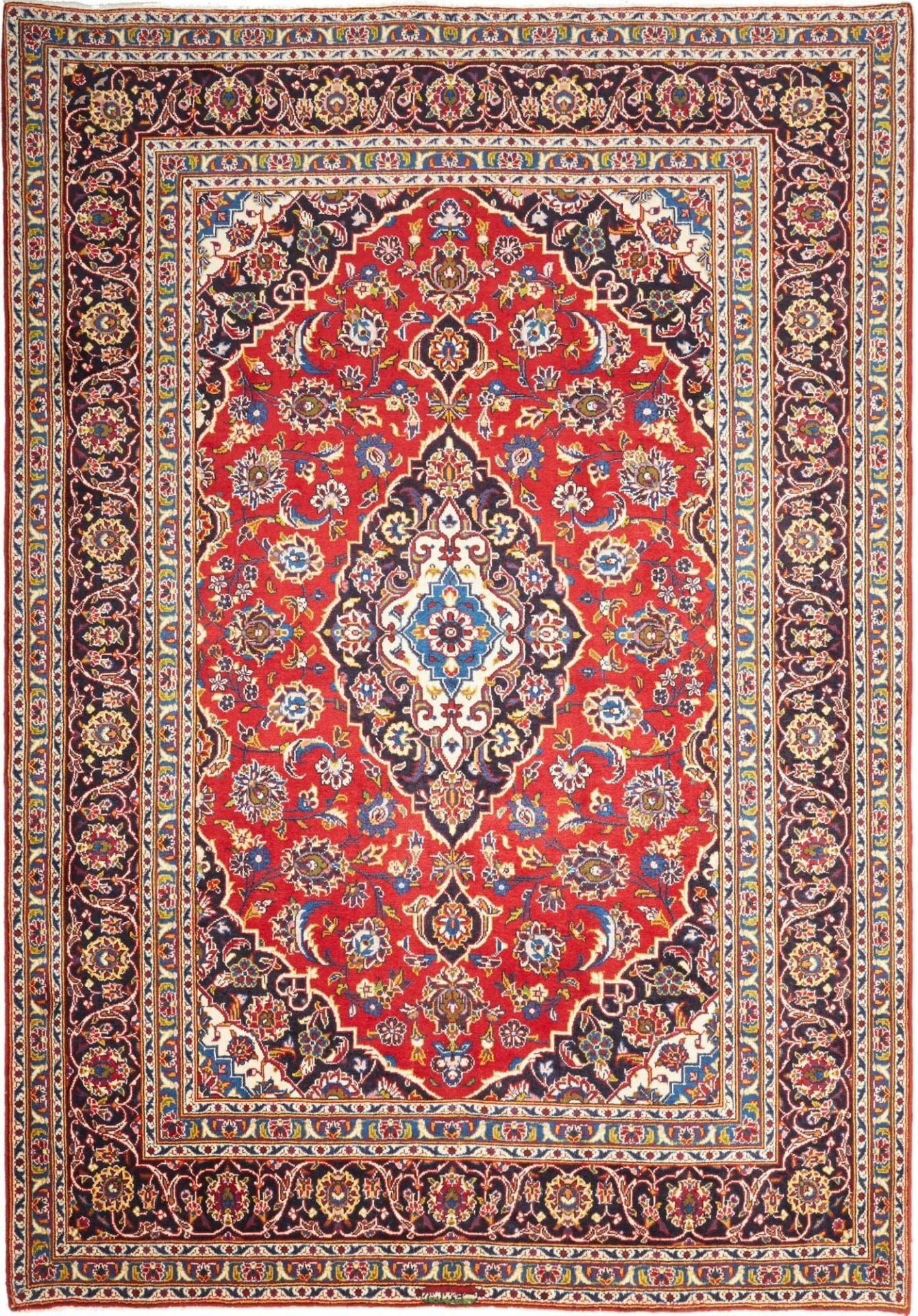Kashan Teppich 203 x 285cm, florale Muster, handgeknüpft, Perserteppich
