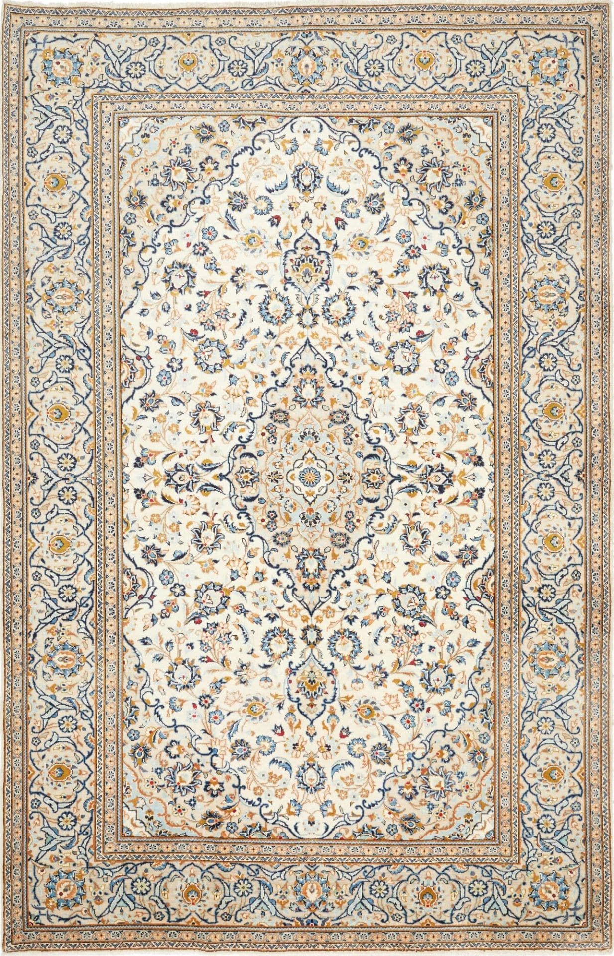 Kashan Teppich 203 x 301cm, florale Muster, handgeknüpft, Perserteppich