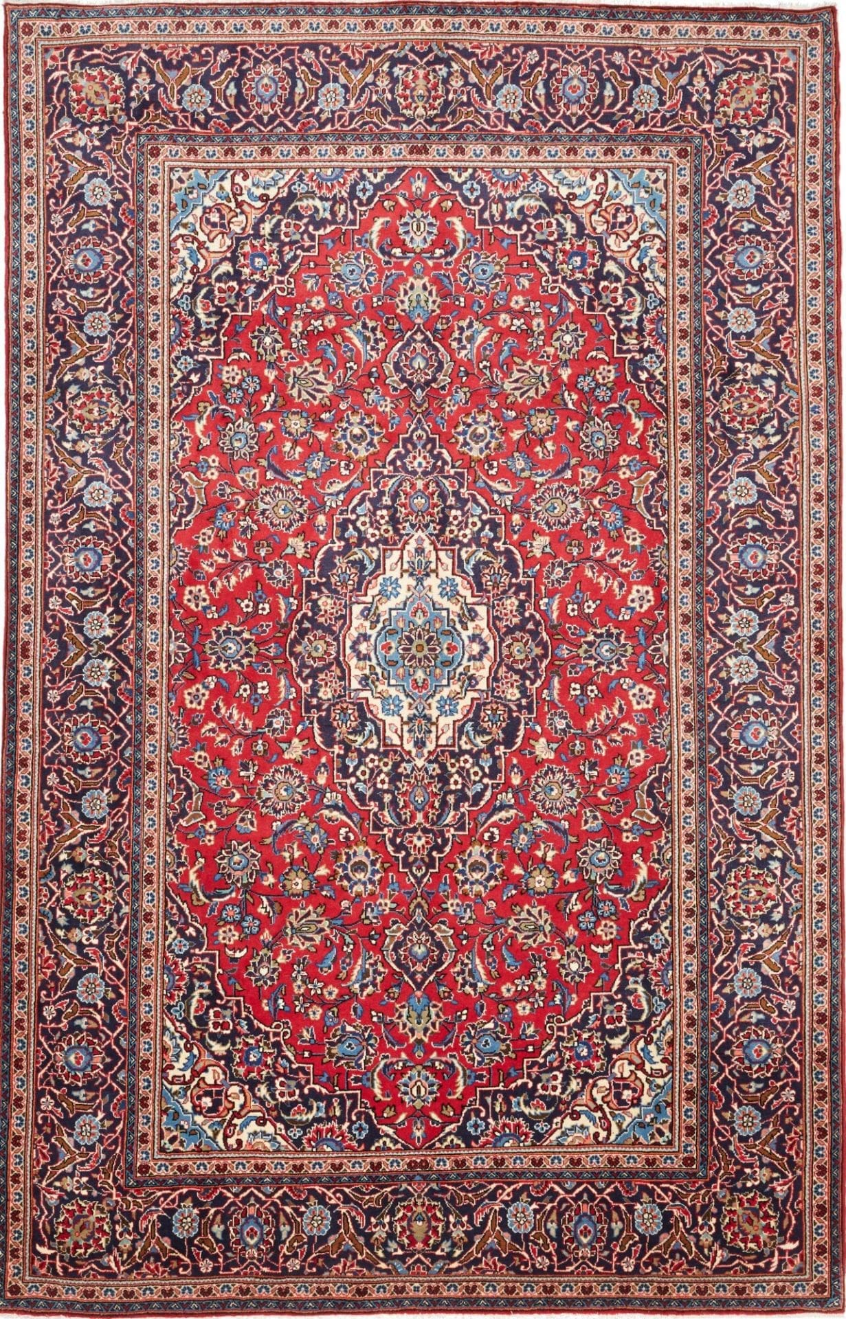 Kashan Teppich 203x312cm, florale Muster, Schurwolle, handgeknüpft
